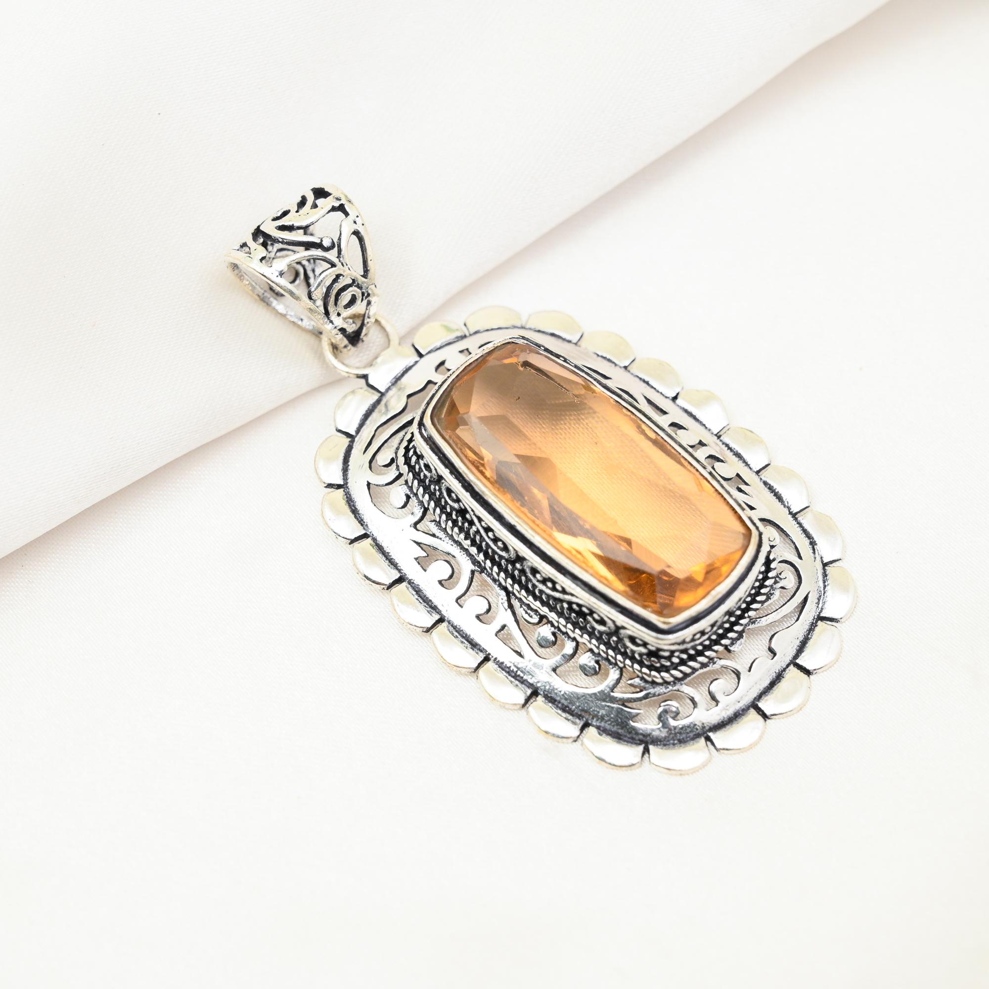 Morganite Pendant, Handmade Gemstone 925 Solid Sterling Silver Pendant Antique Jewelry, For Engagement Gift