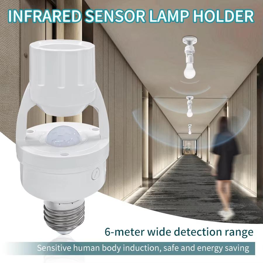 E27 Motion Sensor Light Bulb Infrared Holder Auto On LED Switch Base Socket PIR Human Detection 85V-265V Adjust Lux Time Delay