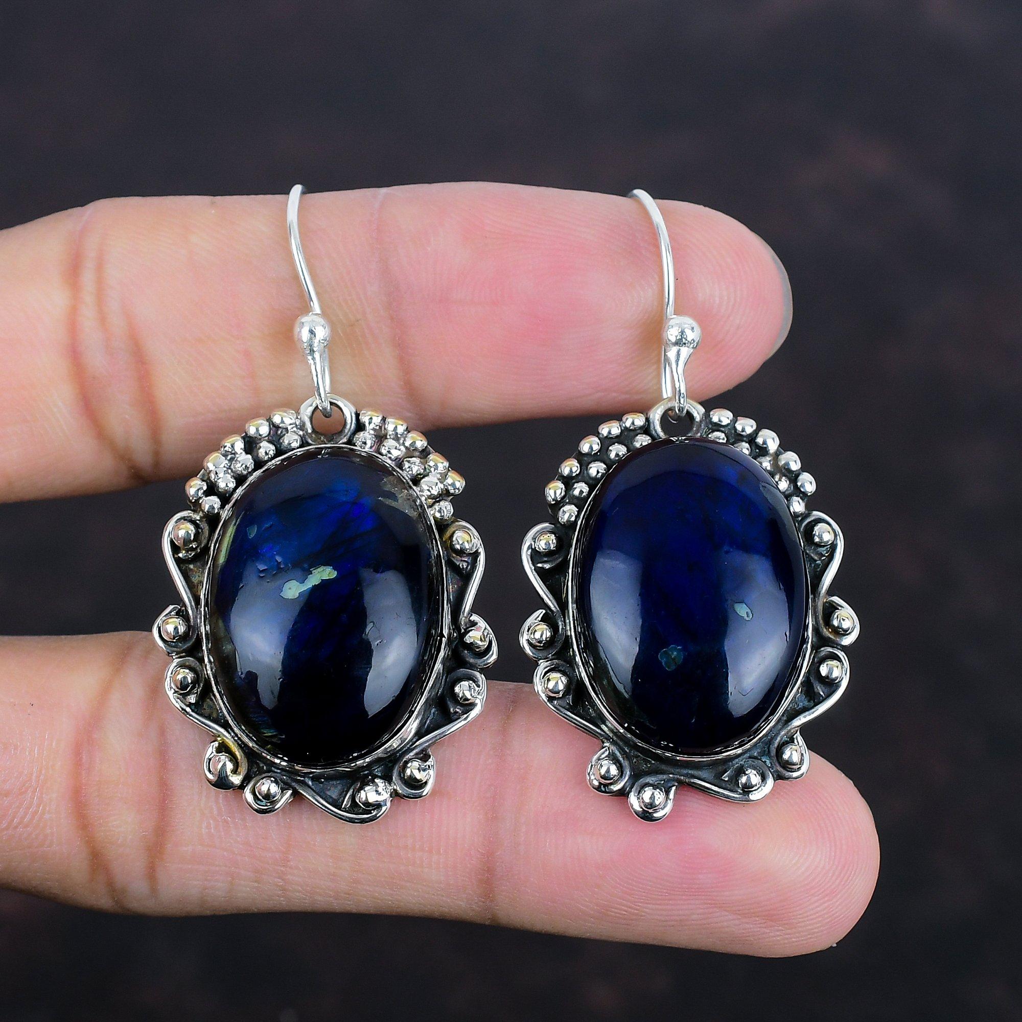 Cercei Labradorit Foc Albastru Piatră Prețioasă Reală Bijuterii Argint Sterling 925 Cercei Lucrați Manual Cercei Piatră de Naștere Bijuterii din Argint Pentru Cadou