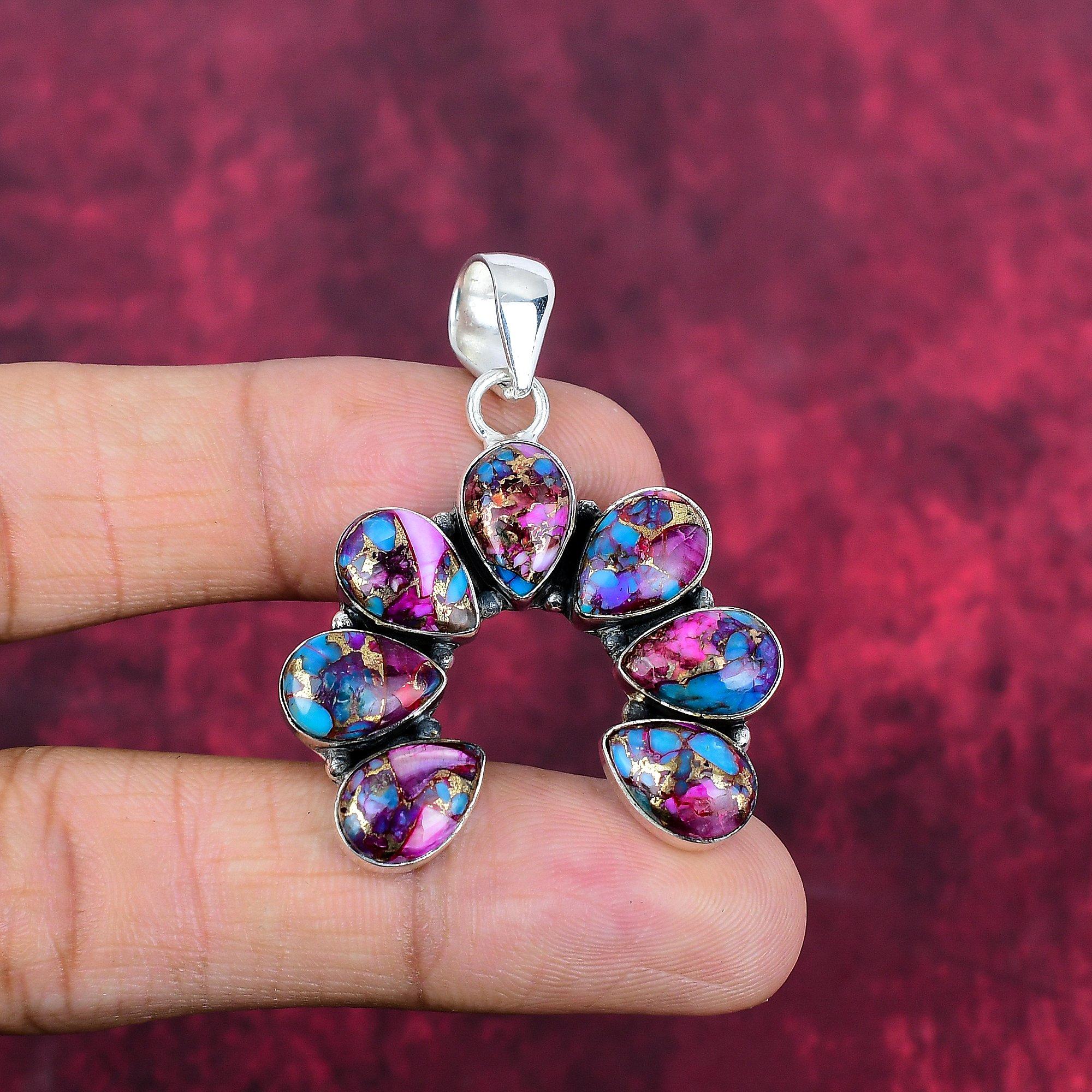 Pendentif Huître Épineuse Rose, Bijou en Pierre Précieuse en Argent Sterling Massif 925, Pendentif Fait Main, Pour Thanksgiving