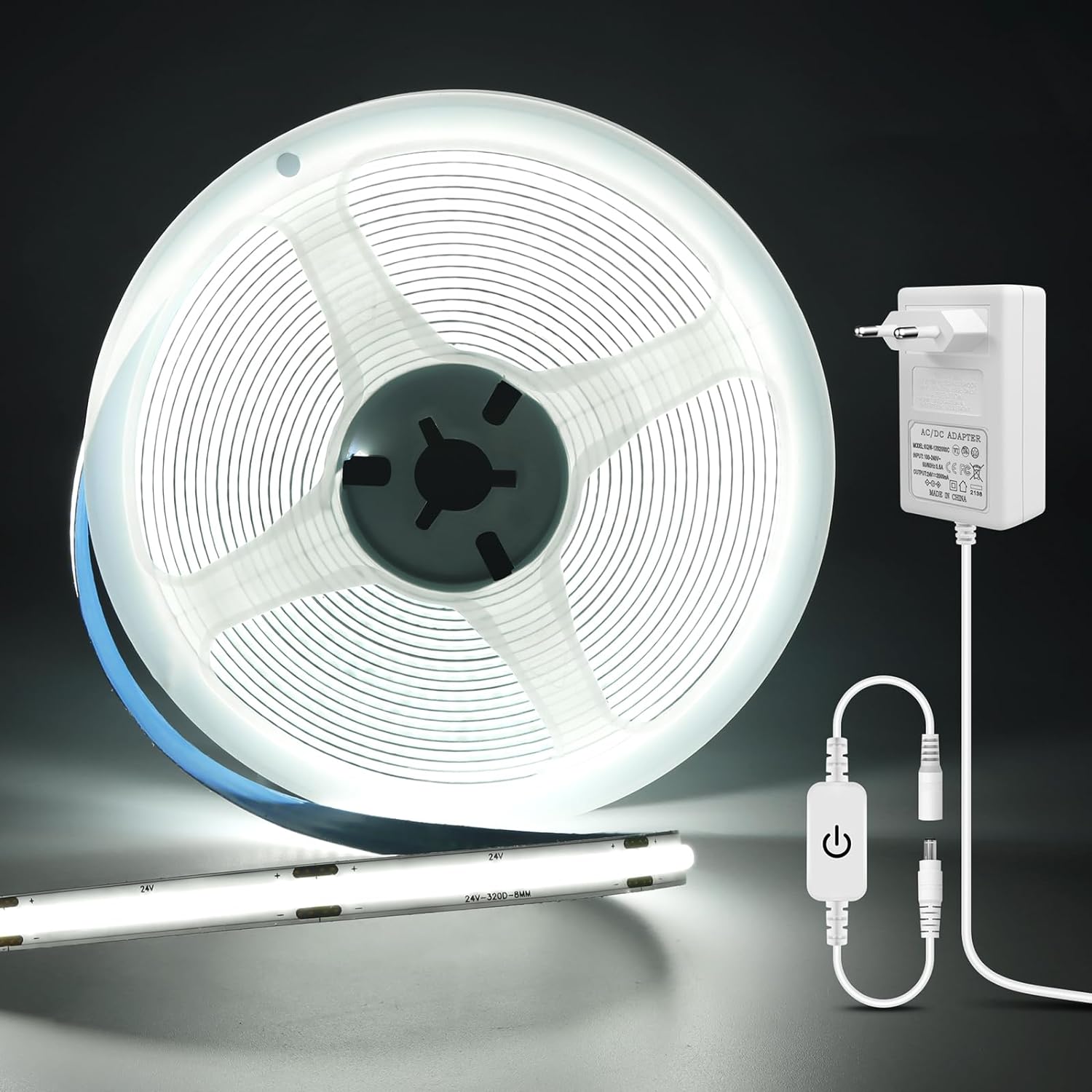 DC24V 1-10M COB LED Strip Dimbar COB LED Strip lys med berøringsdimmer for Hjem Stue Kjøkkenskap Dekorasjonsbelysning