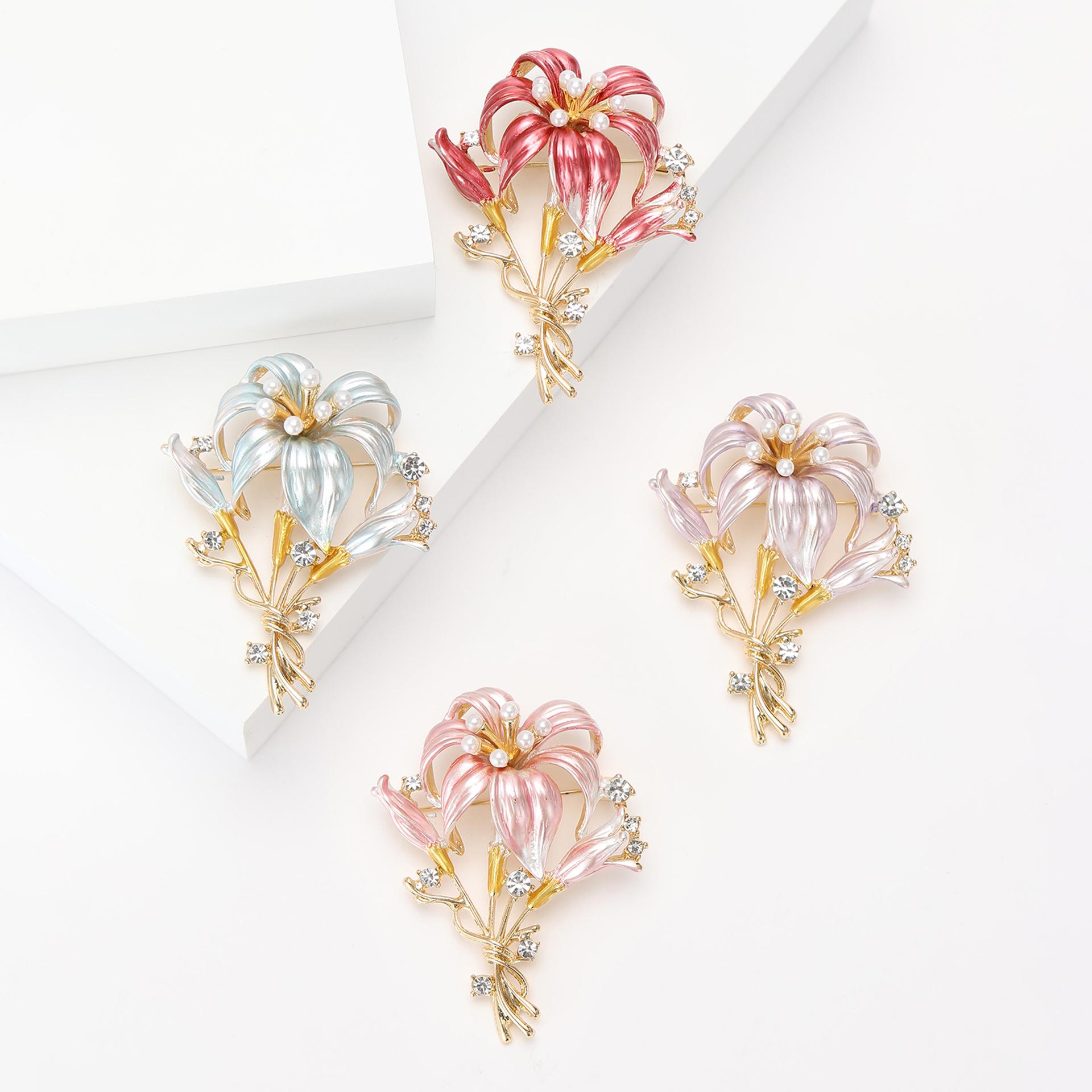 Lilly Flower Brooch for Women Unisex Enamel Plants Party Office Pins Gifts