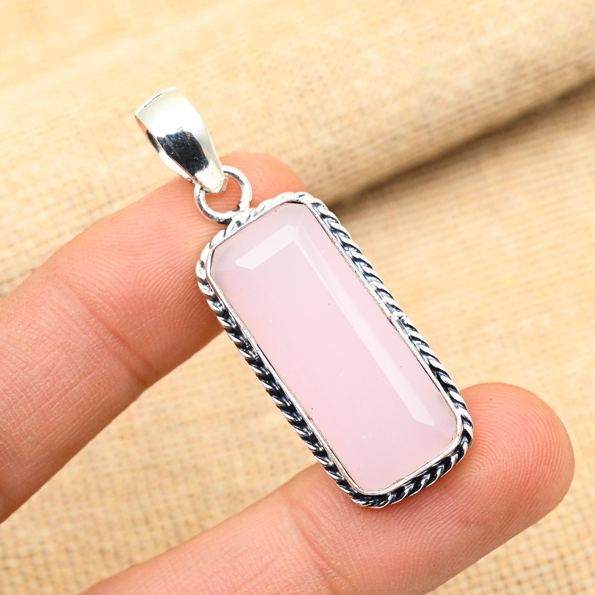 Ροζ Χαλκηδόνιος Πολύτιμος Λίθος Χειροποίητο 925 Στερεό Ασήμι Στερλίνα Κόσμημα Κρεμαστό Για Γυναίκες