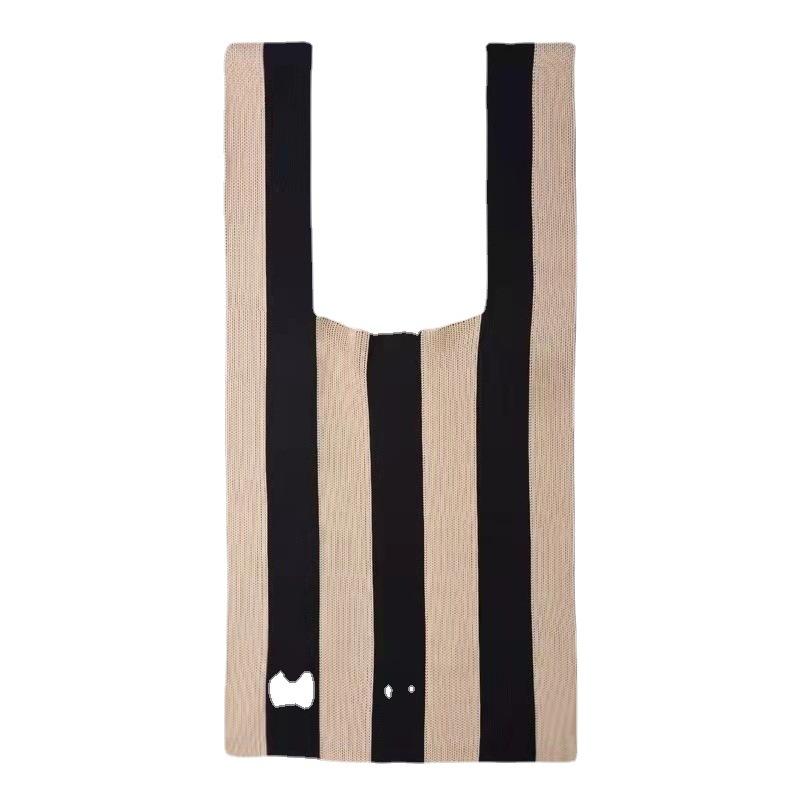 Women's Bags Niche Stripes Simple Texture Trendy Small Objects Contrast Color Stripes Checkerboard Knitted Shopping Bag Handbag