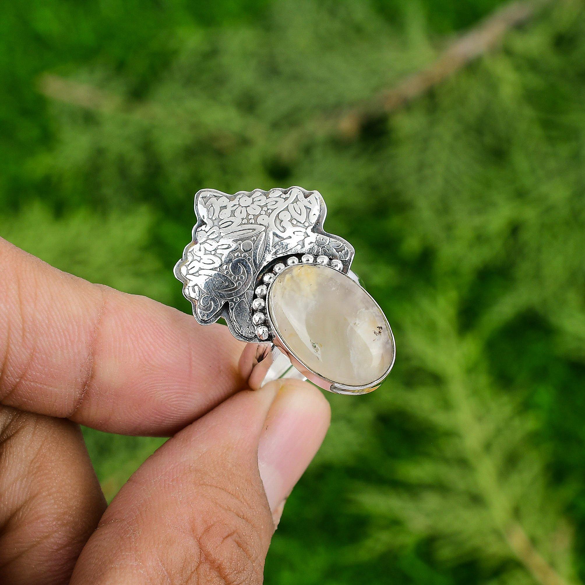 Plume Agate Gemstone Engagement Wedding New Promise Ring Jewelry Sterling Silver