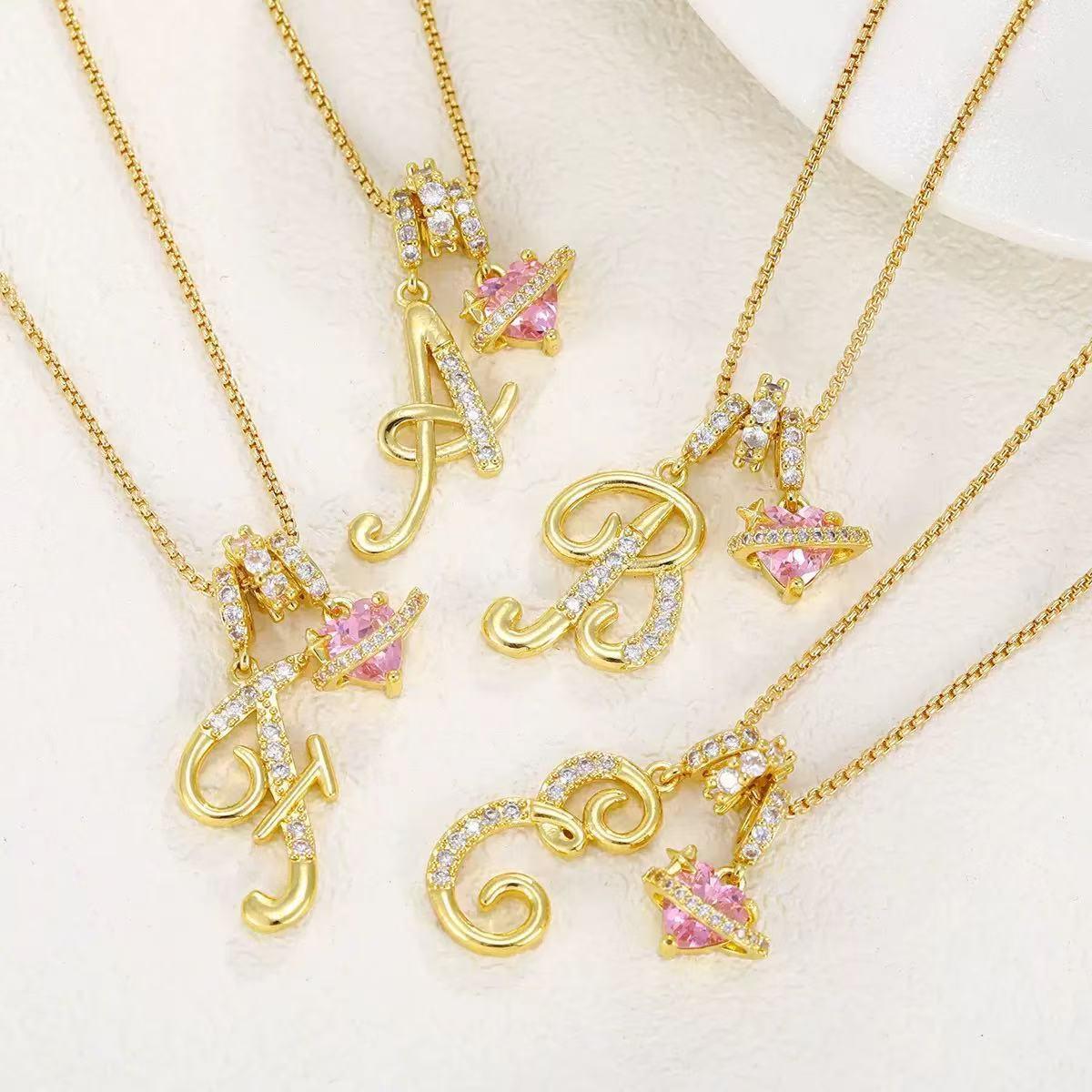 Women's Initial Heart Necklace Name Art Design Letter Jewelry Chain Adjustable Accessories