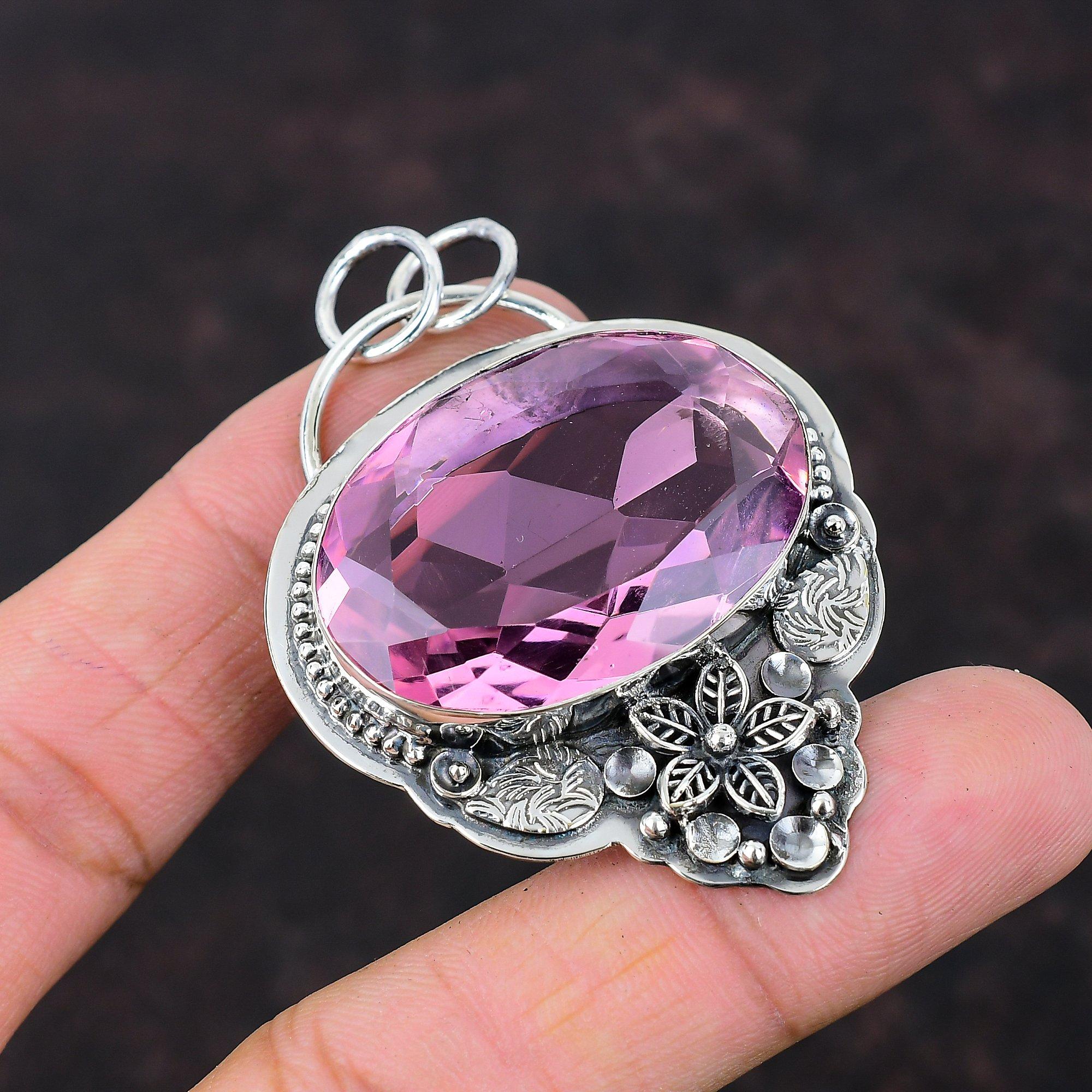 Faceted Pink Kunzite Pendant 925 Sterling Silver Pendant Beautiful Gemstone Jewelry Flower Pendant Wedding Gift Handmade Birthstone Pendant