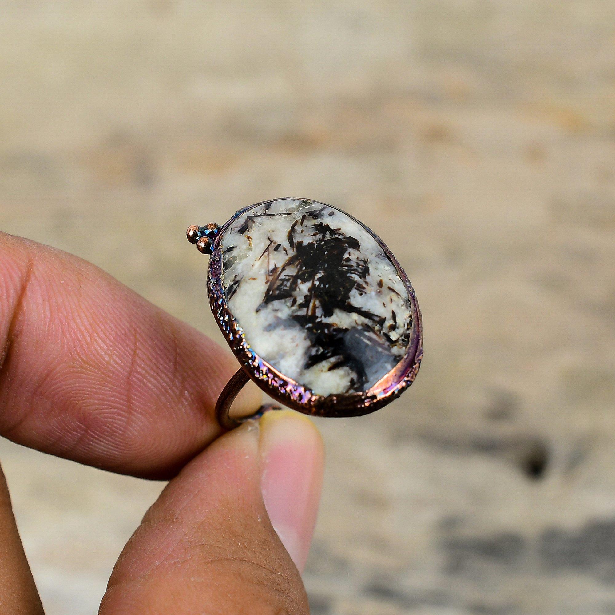 Astrophyllite Ring Electroformed Copper Ring Adjustable Rings Handmade Jewelry Brand New Ring Gemstone Electroformed Jewelry Gift For Women