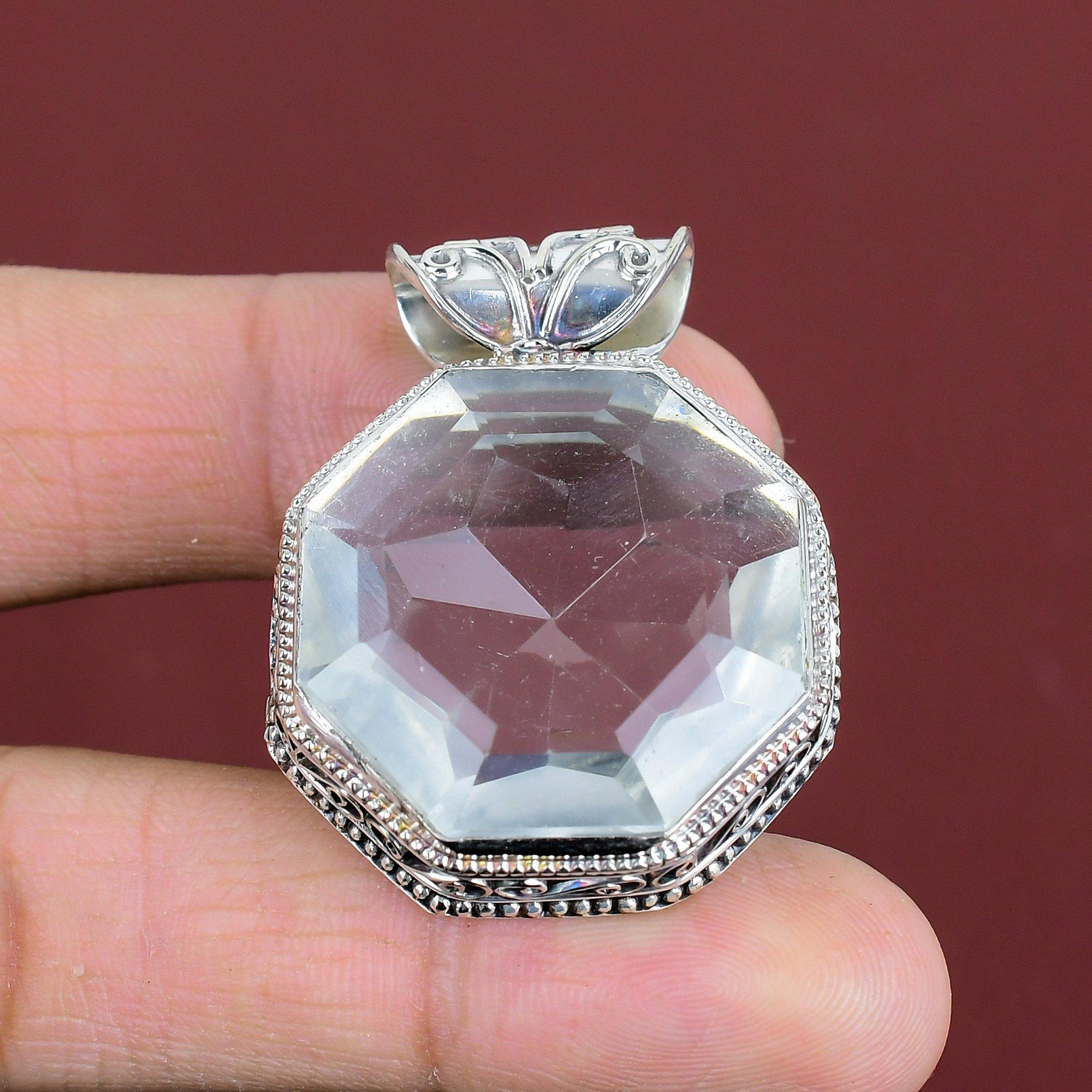 Faceted White Topaz Pendant Vintage Pendant Gemstone Pendant 925 Sterling Silver Pendant White Topaz Jewelry Handmade Pendant Gifts For Wife