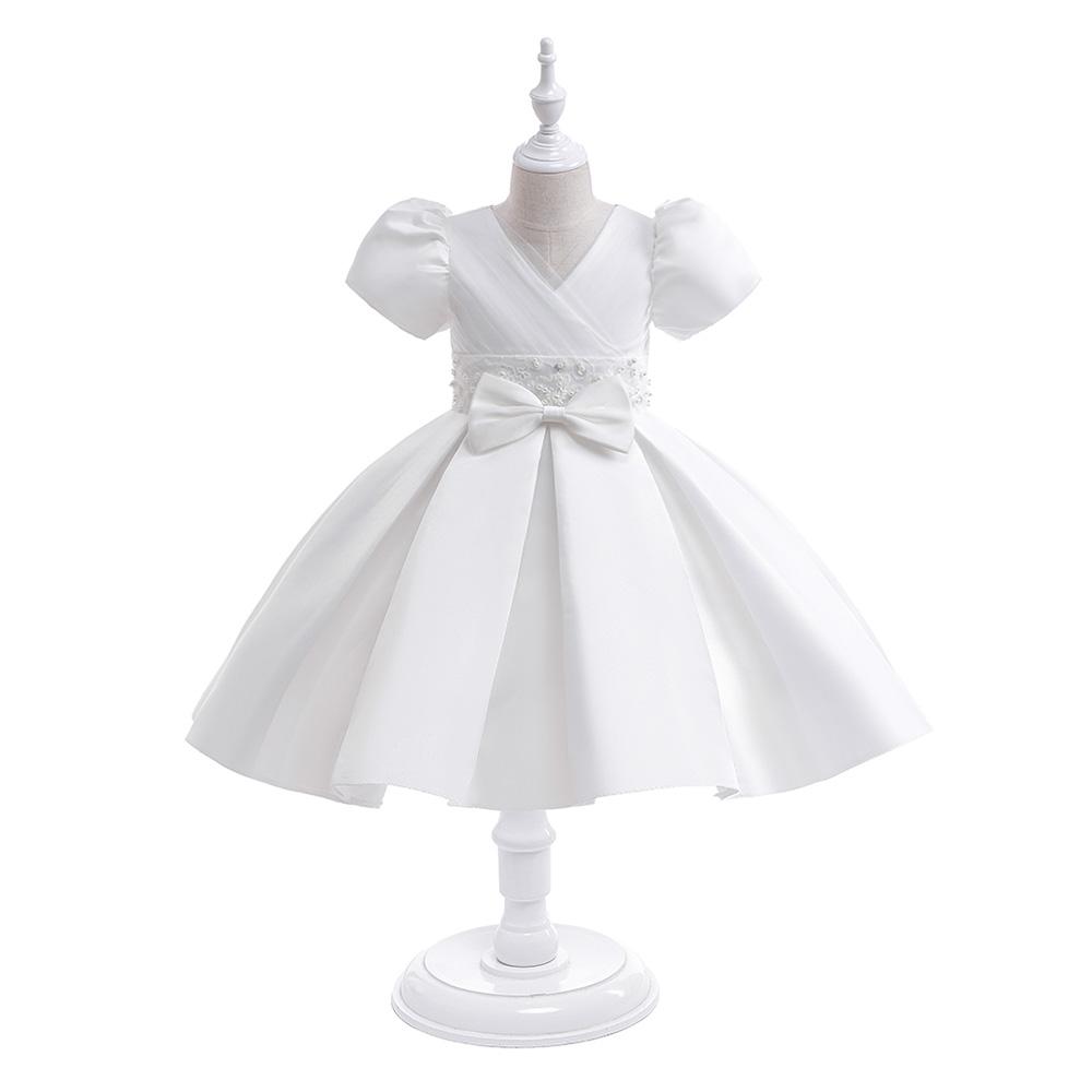 3-10 Yrs Girls Party Dresses Wedding White Short Sleeve Prom Gown for Children Kids Formal Events Costume Birthday Princess Clothes