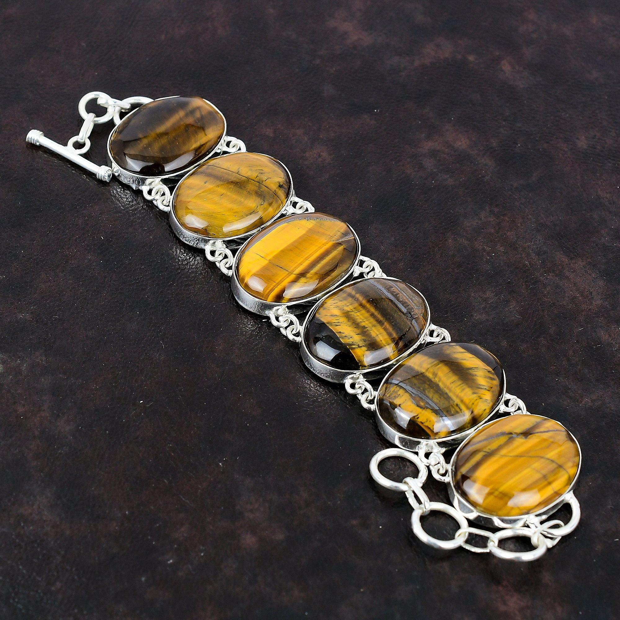 Brățară cu ochi de tigru Bijuterii din piatră de naștere lucrate manual Brățară din argint 925 Bijuterii cu pietre prețioase unice Brățară cu lanț reglabil Cadou pentru ea