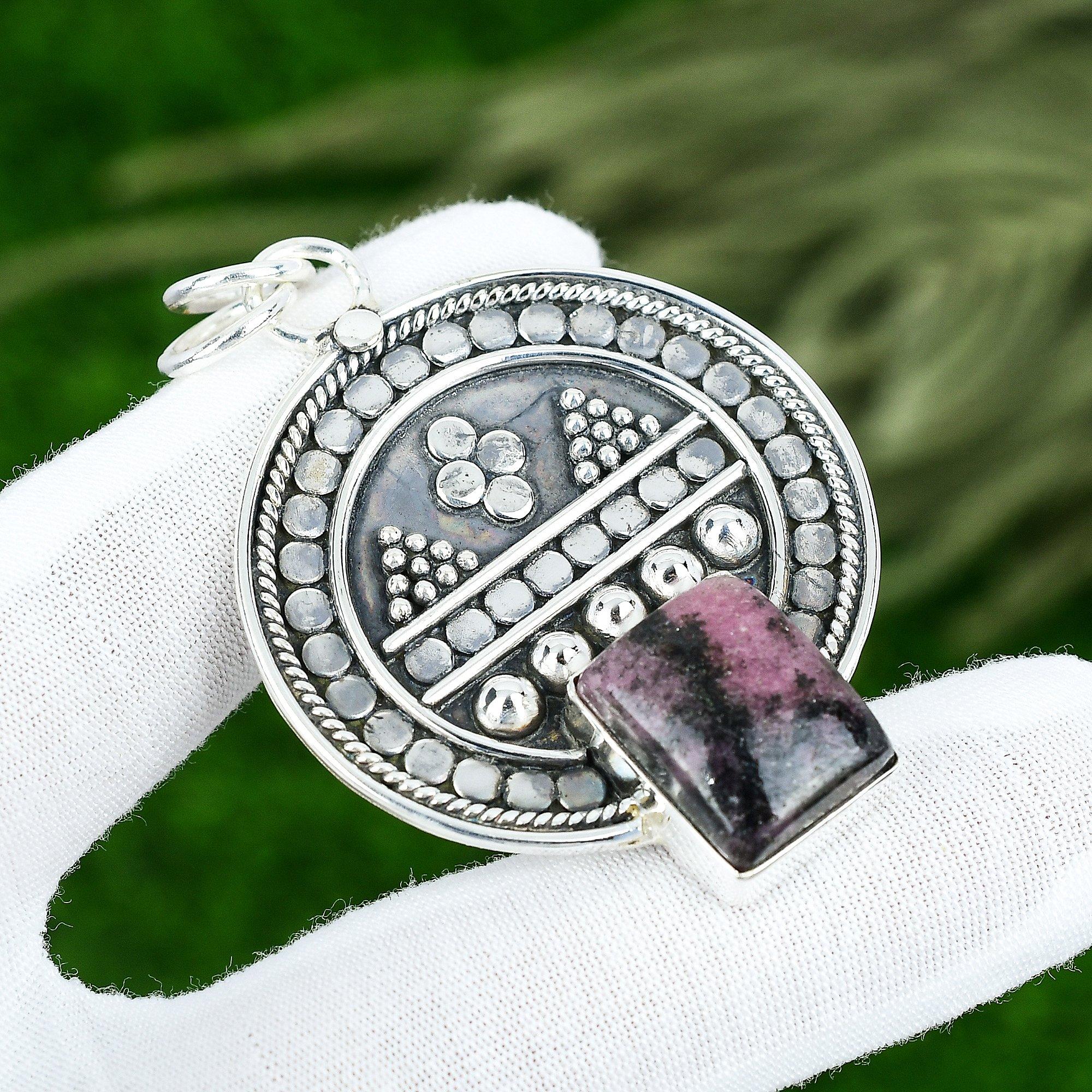 Memorial Day Angebot 925 Silber Rhodonit Edelstein Ethnisch Hochzeit Anhänger Schmuck