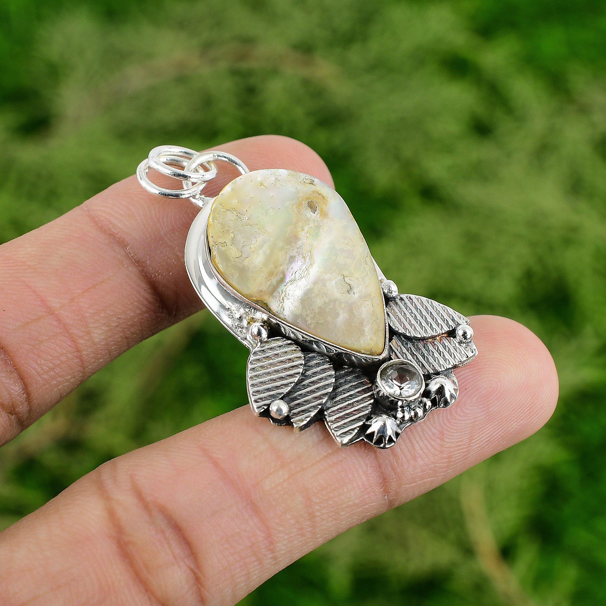 Töchtertag Angebot Perlmuttstein Weißtopas Trendiger Anhänger 925 Silber