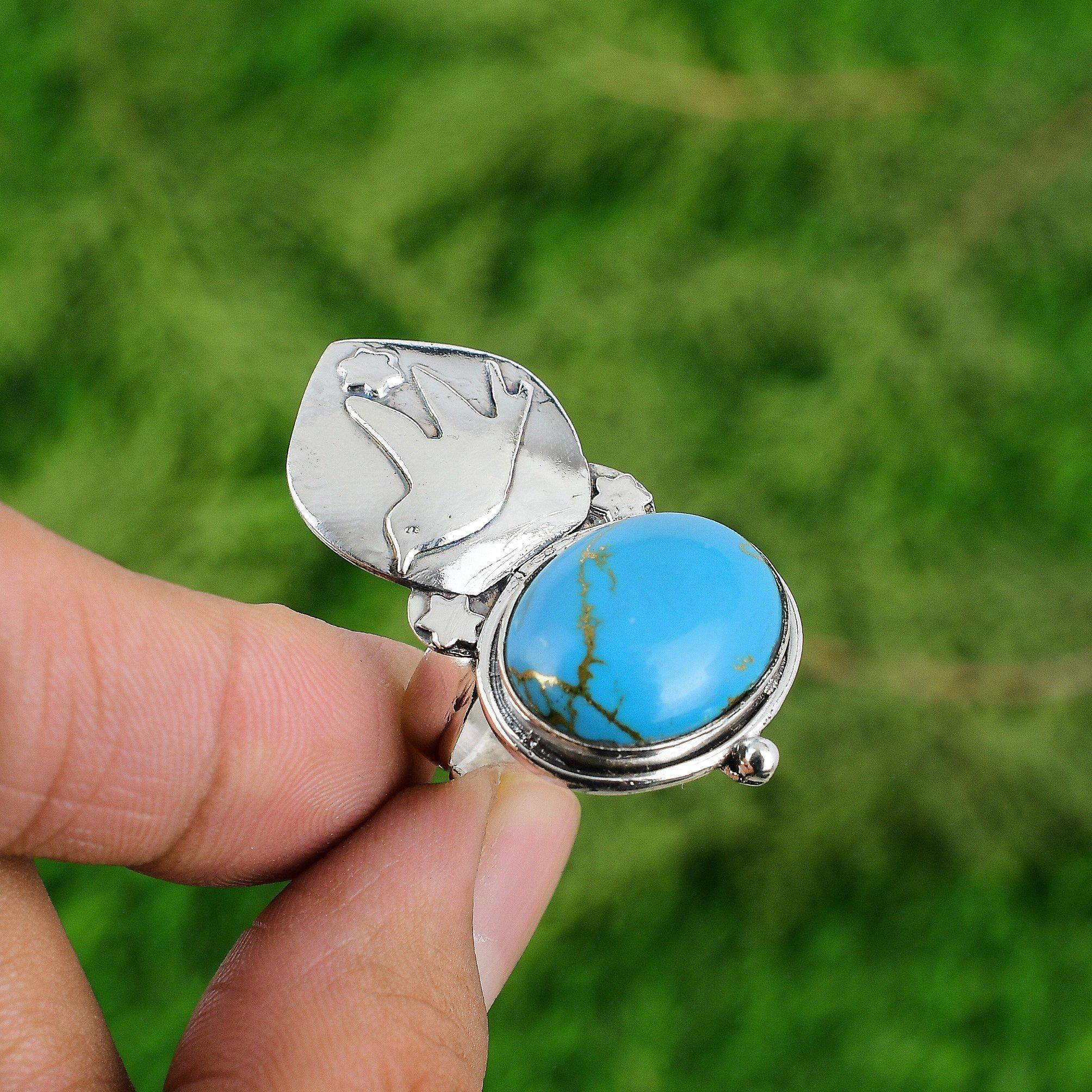 Natural Copper Arizona Turquoise Solitaire Adjustable Ring 925 Silver