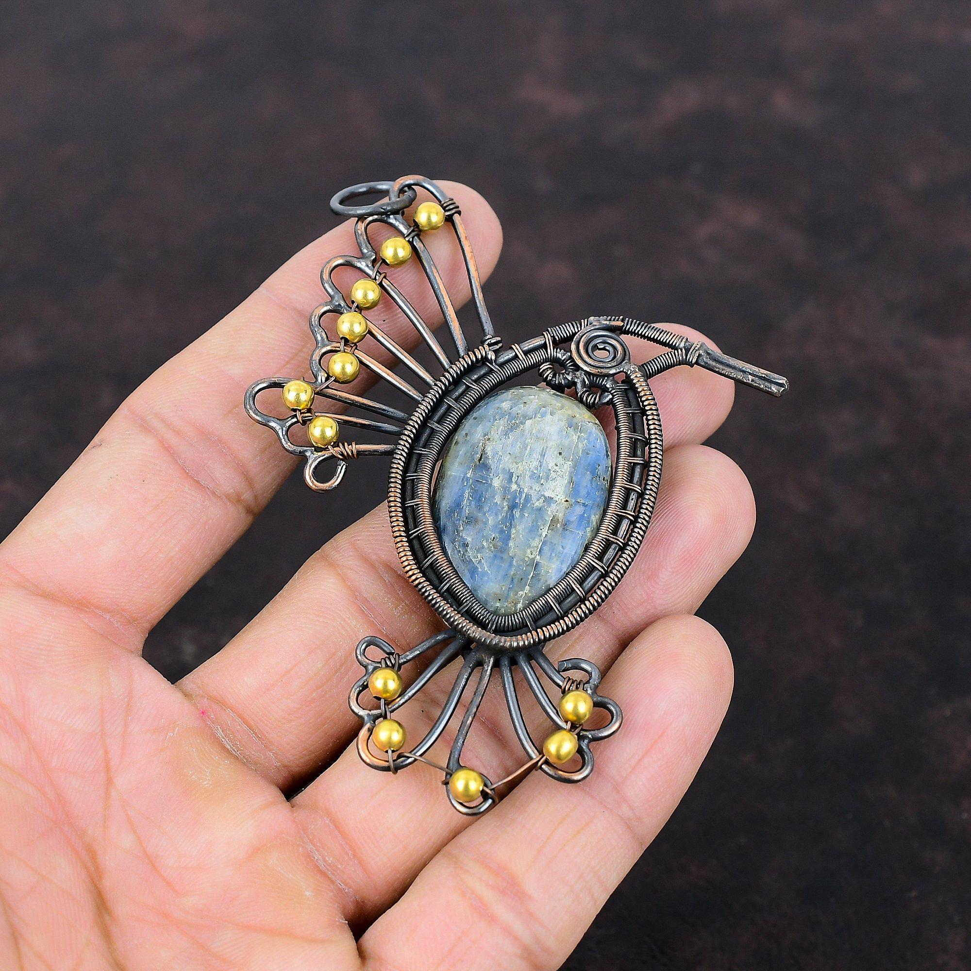 Kyanit Anhänger Kupferdraht gewickelter Anhänger Handgefertigter Schmuck Edelstein Vogel Anhänger Wunderbarer Kupferschmuck Geschenk für sie Geburtsstein Anhänger