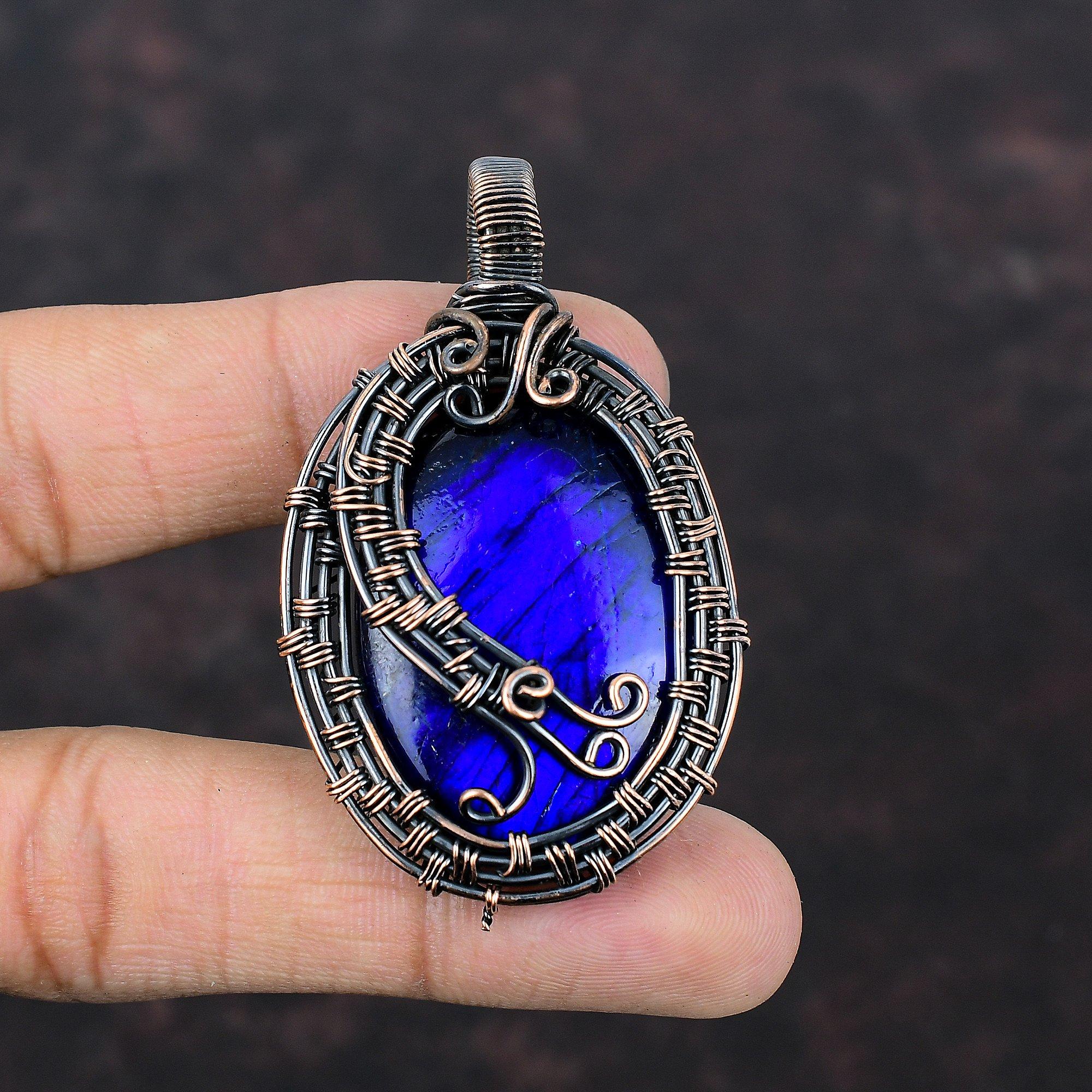 Blue Fire Labradorite Pendant Copper Wire Wrapped Jewelry Gemstone Pendant For Women Handmade Jewelry Gift For Her Copper Wire Wrap Pendants