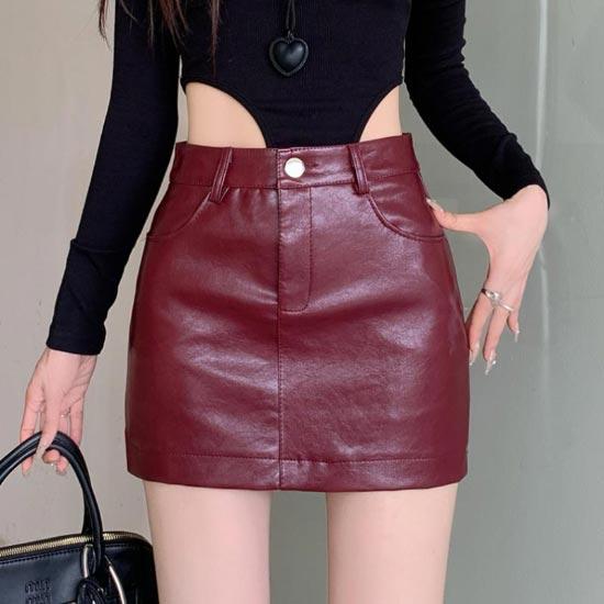 Retro PU Leather Shorts Skirt for Women Autumn Winter High Waist Slim A-Line Mini Skirt Hot Girl Y2k Clothing Plus Size