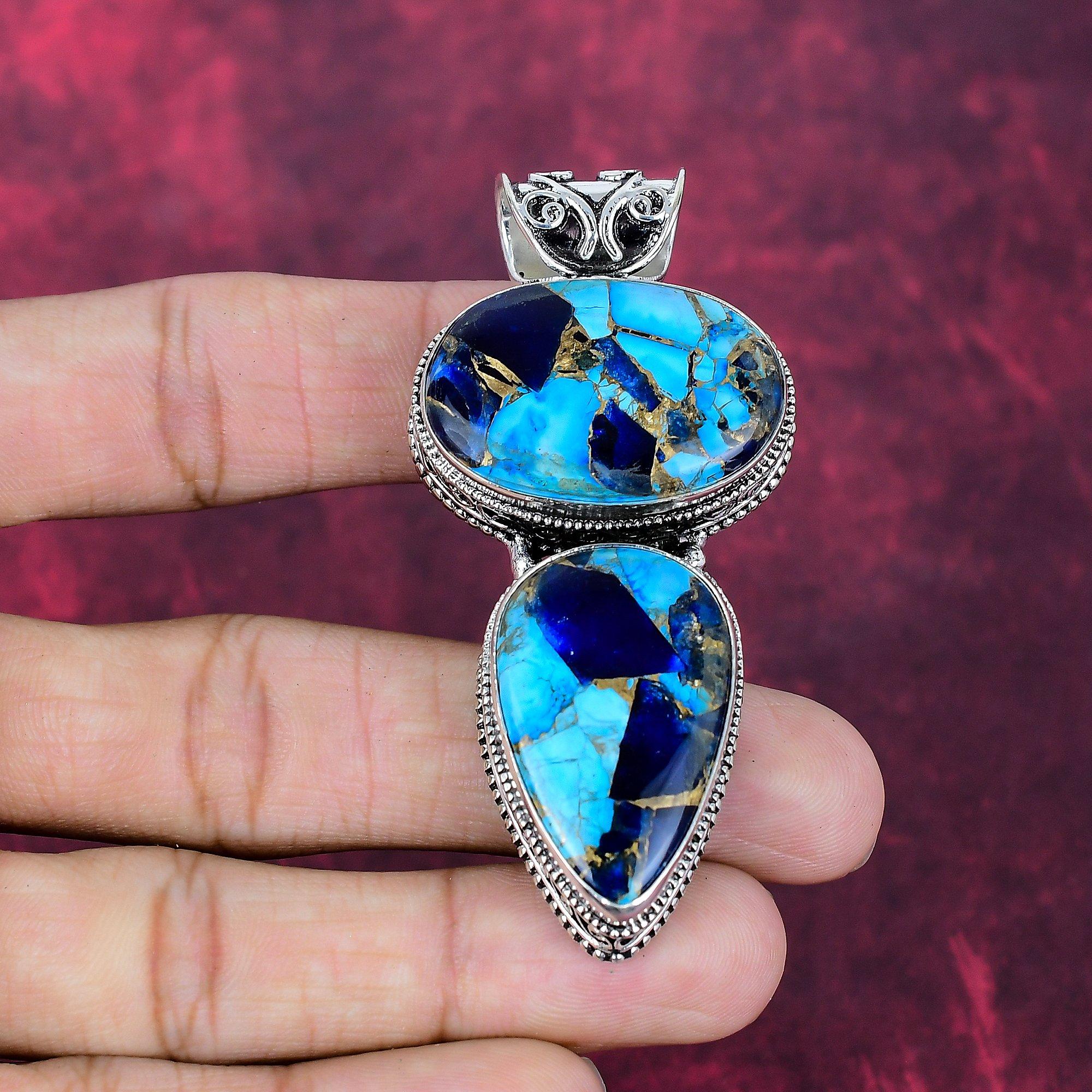 Copper Lapis Turquoise Handmade Gemstone Pendant, 925 Solid Sterling Silver Pendant Antique Jewelry, Love Forever Gift
