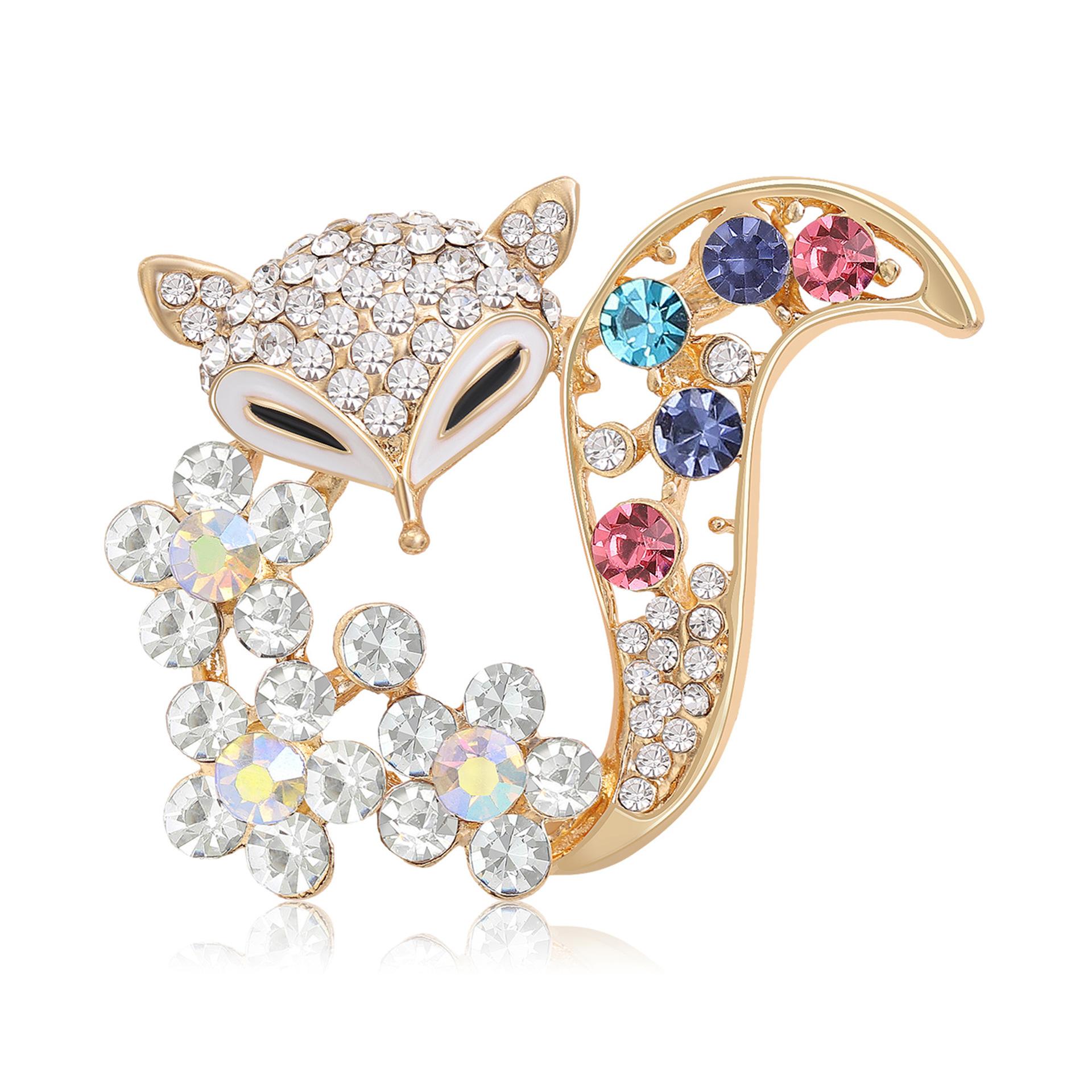 Rhinestone Ladies Fox Brooch for Women Clothing Coat Crystal Animal Pins Party Jewelry Accessories