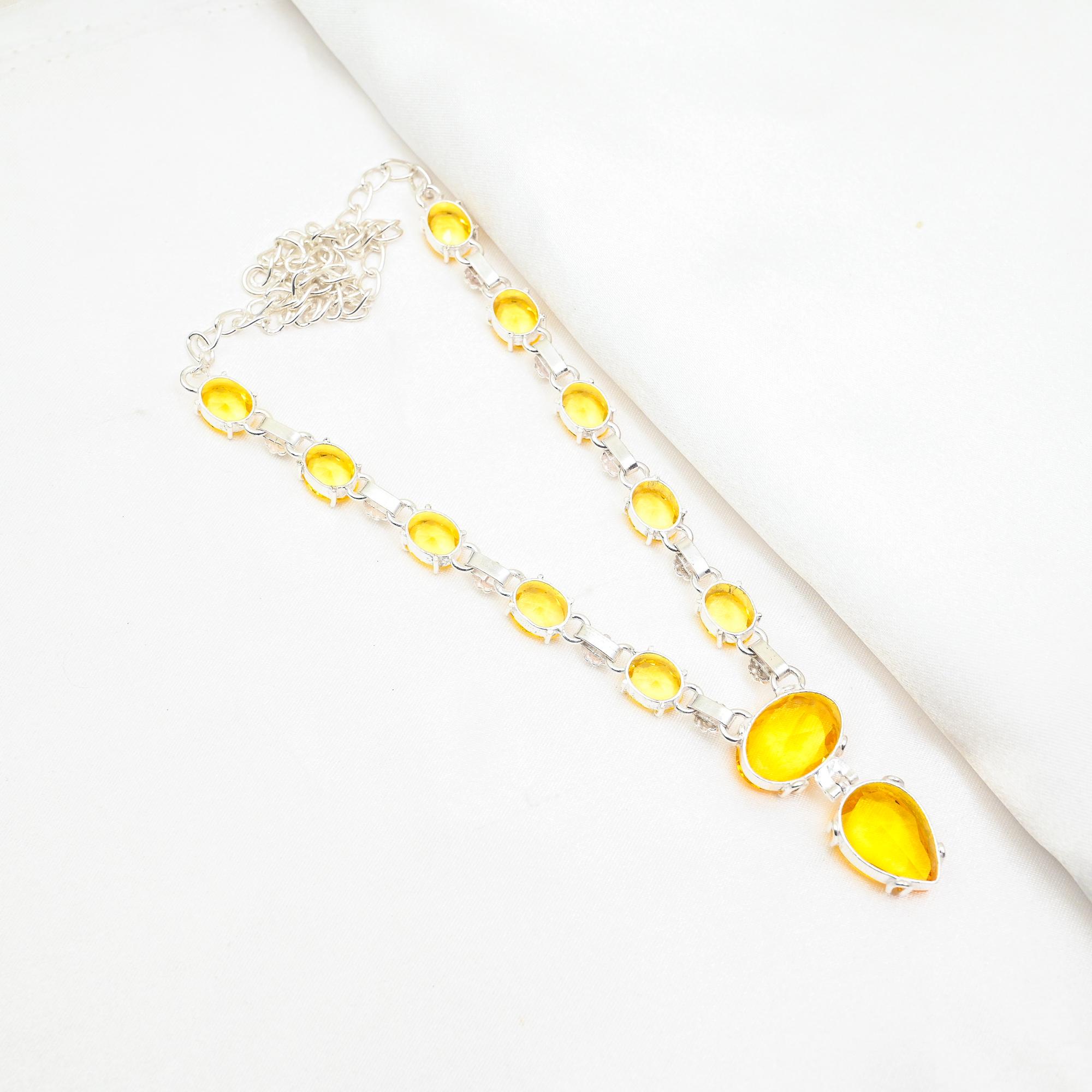 Colier Citrin, Bijuterii cu Pietre Prețioase din Argint Sterling 925 Masiv, Colier Lucrat Manual, Pentru Ziua Recunoștinței