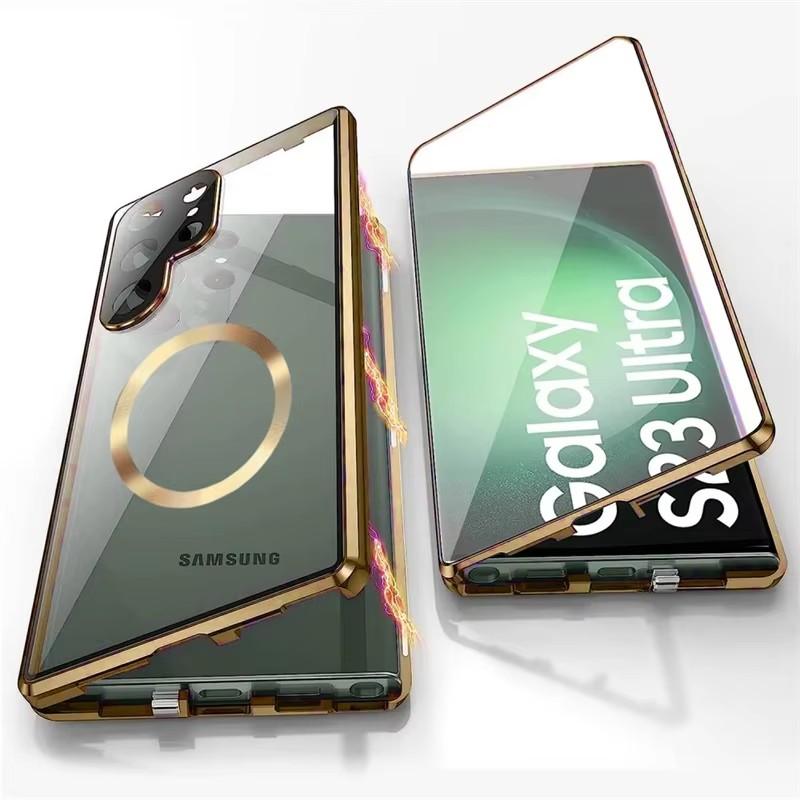Case for Samsung Galaxy S25 Ultra/ S25+/ Plus,with Double Sided Magnetic Tempered Glass cases,Magsafe Magnetic Adsorption Metal Bumper Cover