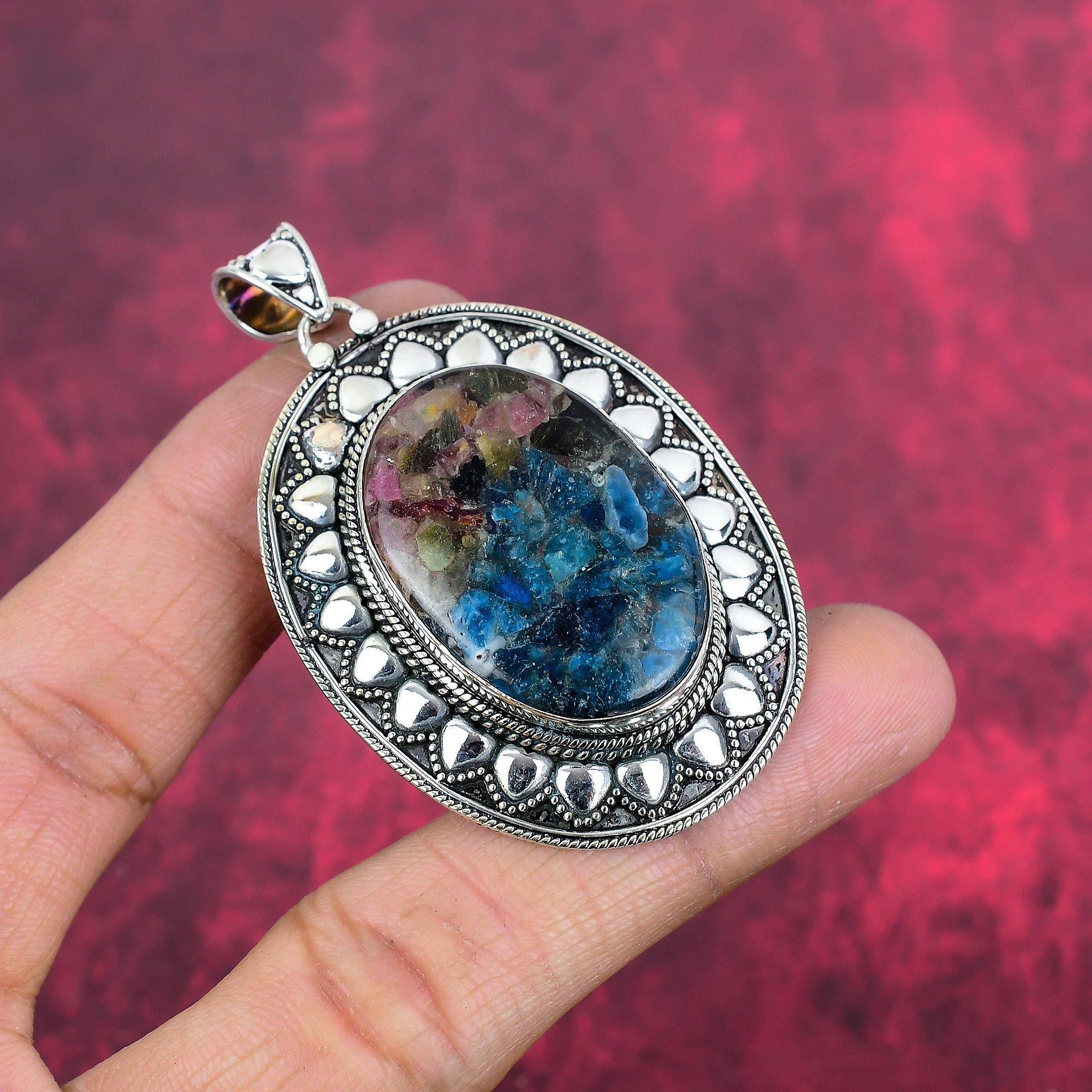 Wassermelonen-Turmalin-Anhänger, 925 massives Sterlingsilber Edelsteinschmuck, Handgefertigter Anhänger, Für Thanksgiving