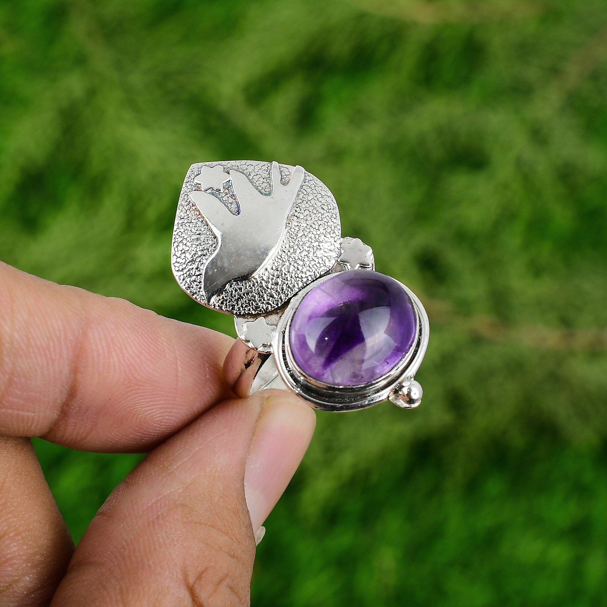 Natural Star Amethyst Statement Bird Adjustable Ring 925 Silver For Women