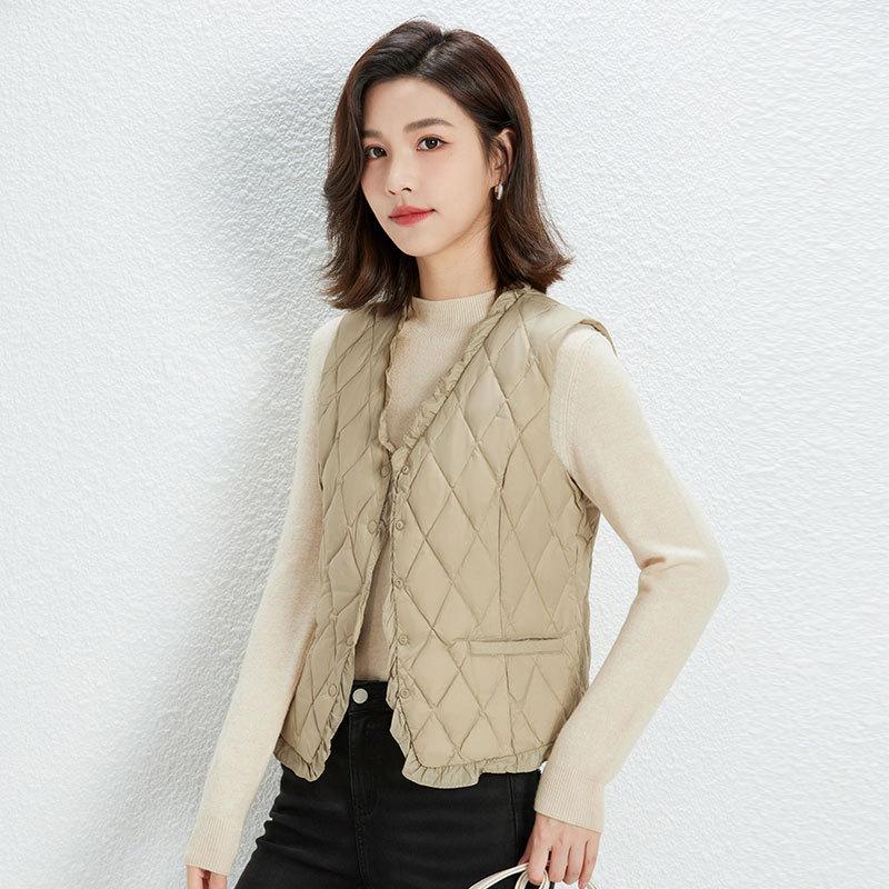 Autumn and Winter Women's 90 Down Light Down V-neck Duck Down Waistcoat Down Jacket