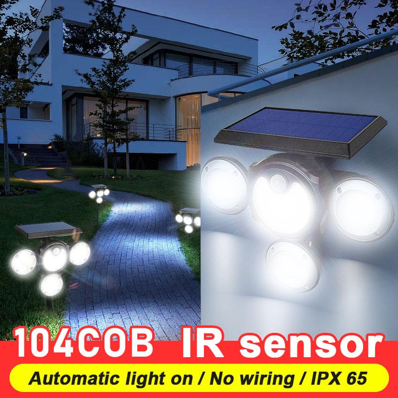 Multi-functional Solar Lamp Powerful 104 COB Ground Lamp Smart Sensor Wall Lamp Adjustable Light Waterproof Lantern