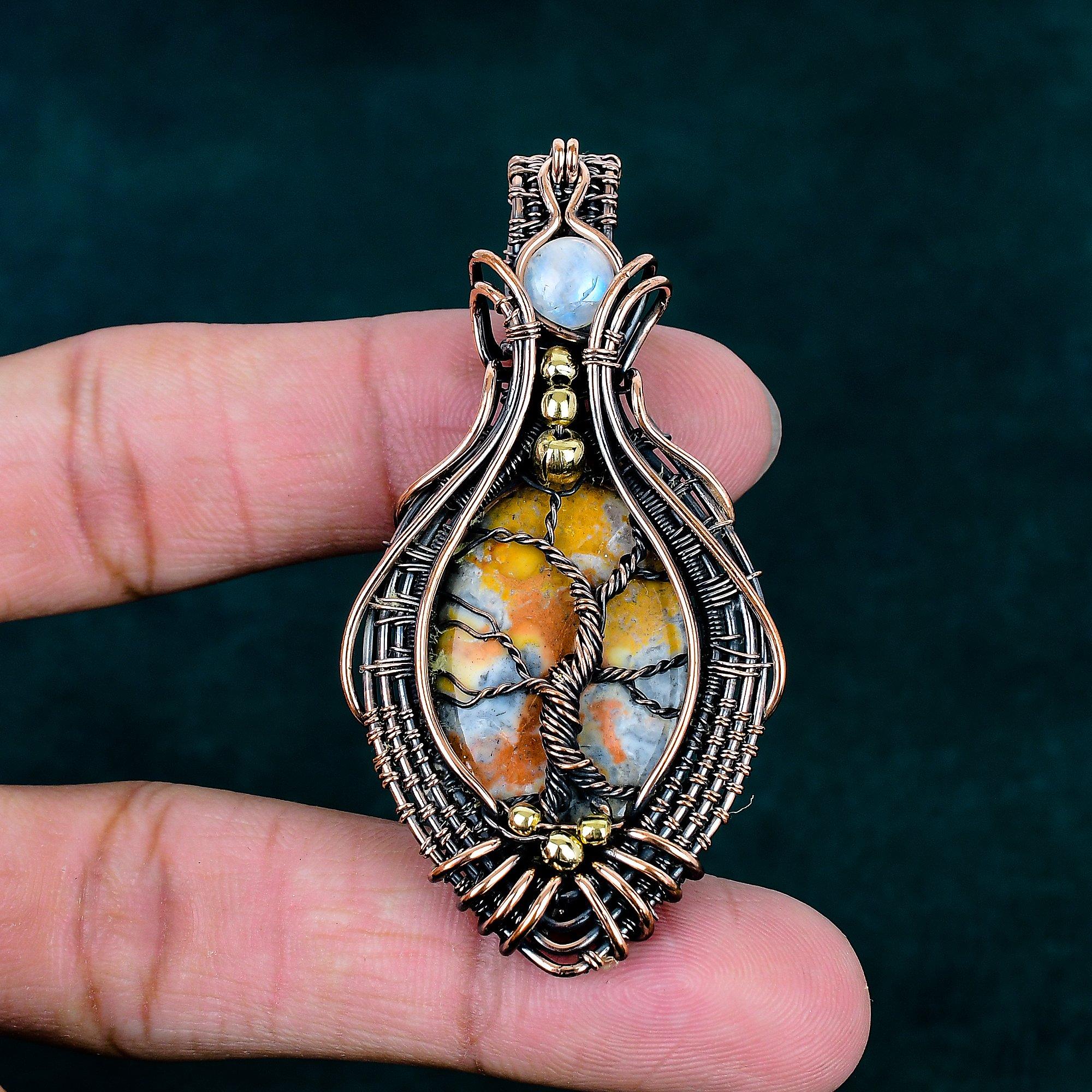 Maligano jasper pendant handmade tree of life jewelry copper wire wrapped pendant gemstone jewelry rainbow moonstone pendant gift for father