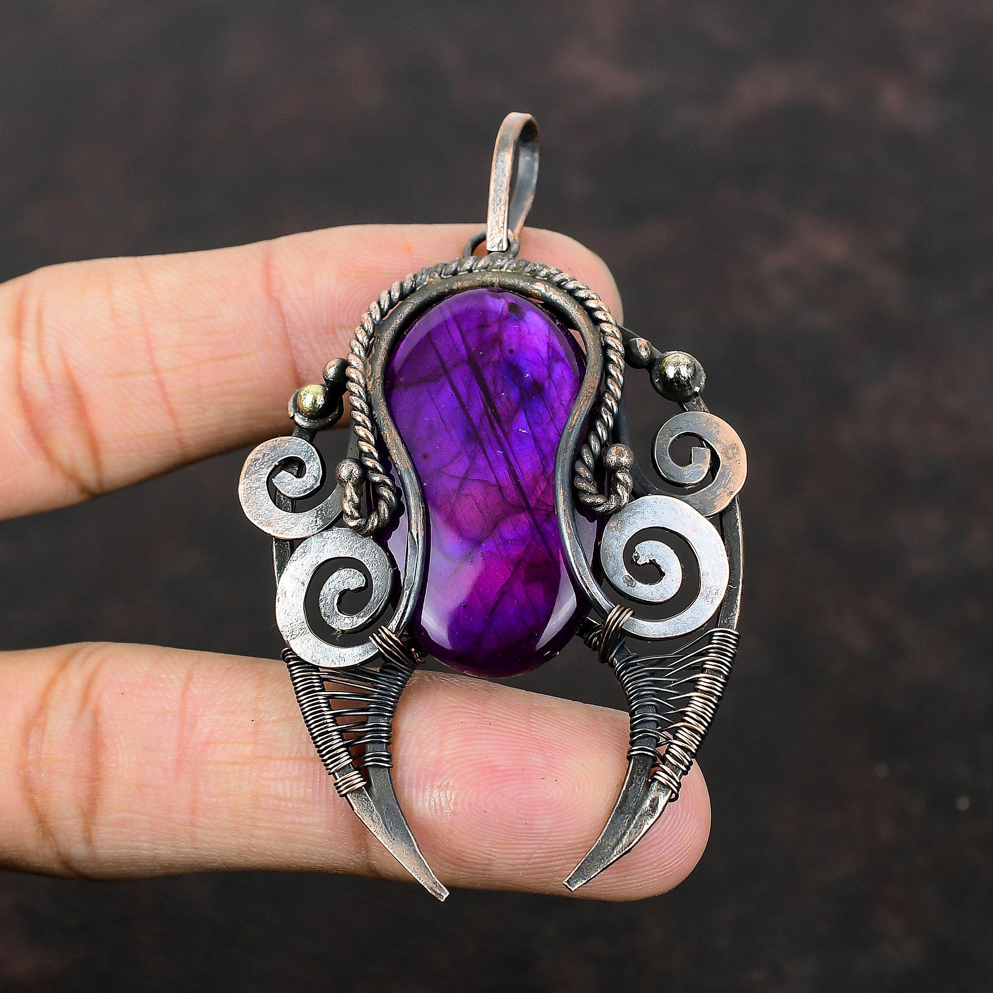 Purple Fire Labradorite Pendant Copper Wire Wrapped Pendant Real Gemstone Pendant Copper Jewelry Anniversary Gift Handmade Designer Jewelry