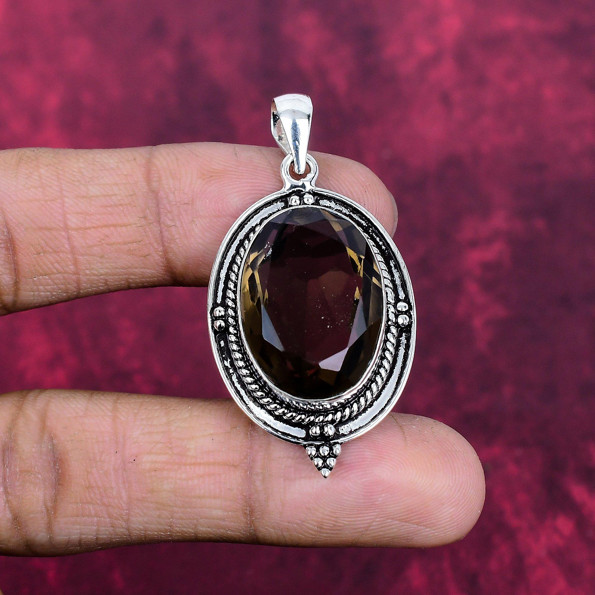 Rökkvarts hänge, 925 massivt sterlingsilver ädelstenssmycke, handgjort hänge, för Thanksgiving