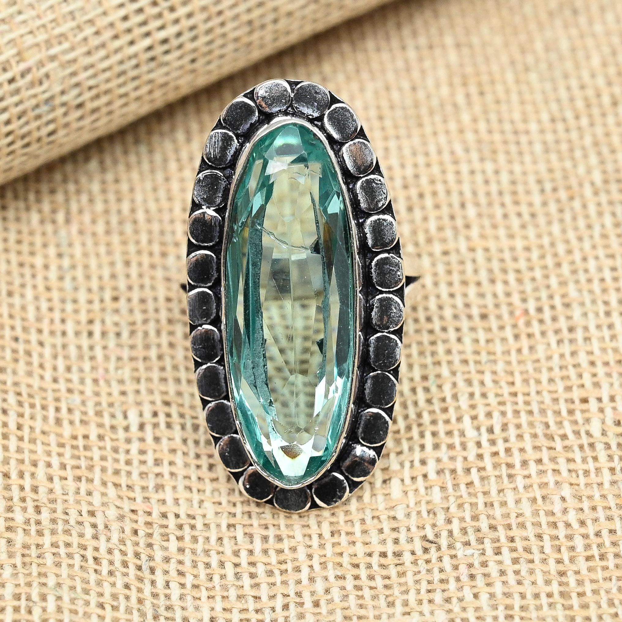 Aqua Apatite Gemstone Dainty Handmade 925 Sterling Silver Jewelry Ring For Her