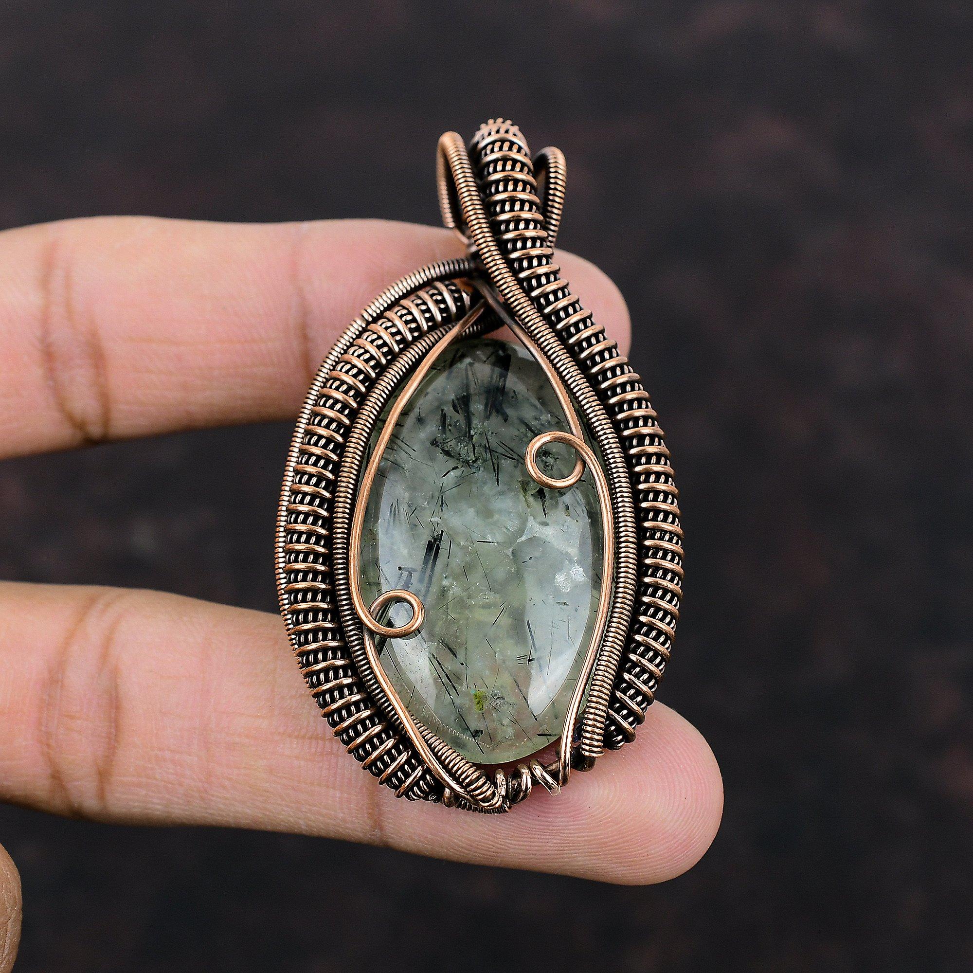 Moss Prehnite Pendant Copper Wire Wrapped Jewelry Handmade Pendant Wire Wrapped Pendant Natural Gemstone Jewelry Copper Pendant Wedding Gift