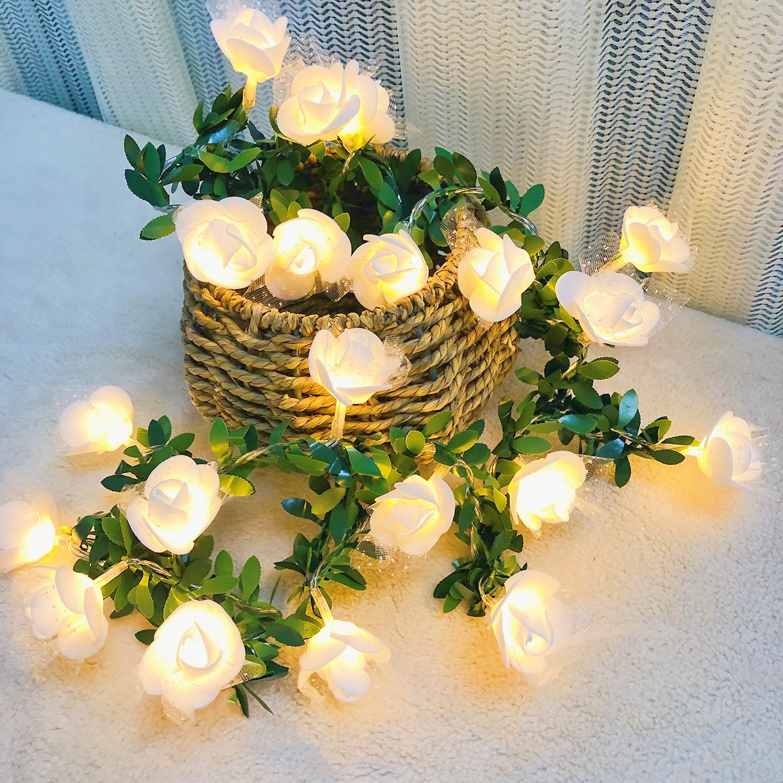 1.5M 10 LED Rose Flower String Lights Battery Powered Artificial Vine Garland Night Lamp for Wedding Valentines Day Party Decor