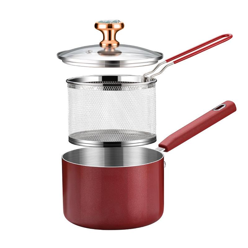 Deep Fryer Pot 304 Stainless Steel Frying Pan with Strainer Basket and Handle,Fryer Deep Fryers Frying Pot for Frying Fish Shrimp Chicken and Fries