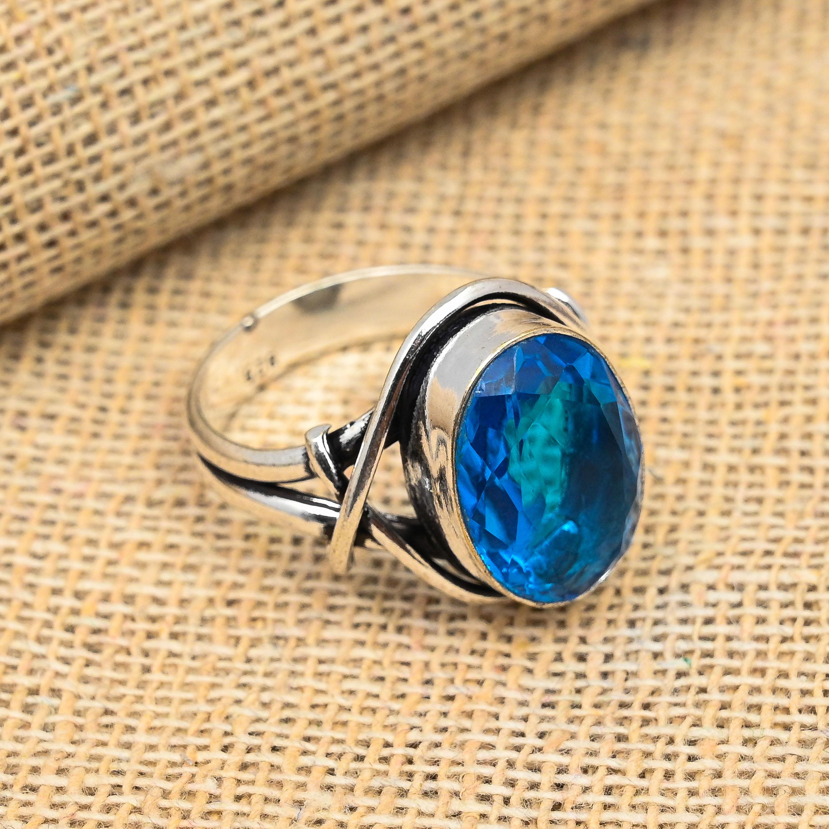 Bague Homme Argent Sterling 925 Avec Topaze Bleue De Londres Naturelle - Largeur 1-2mm, Style Bande