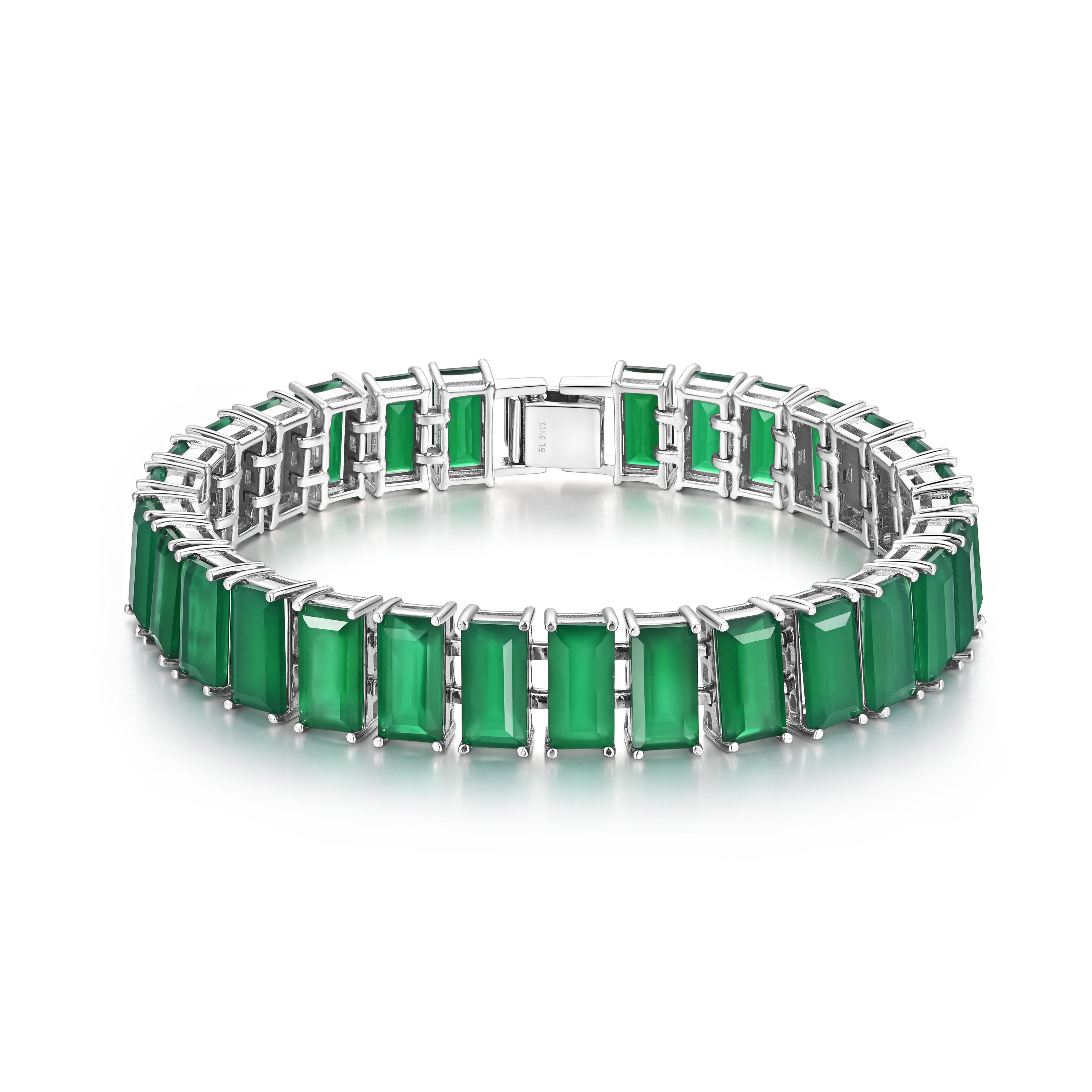 2023 New Wide Bracelet Natural Green Agate Gemstone 925 Sterling Silver Fine Jewelry for Women Mom Precious Gift