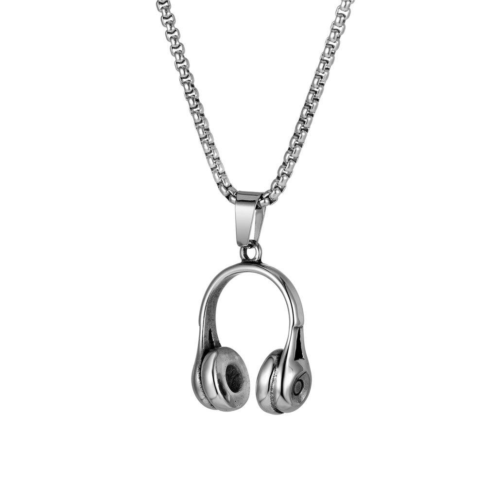 Fashion Men'S Titanium Steel Necklace Simple Music Headphone Design Pendant Necklace Boyfriend Gift