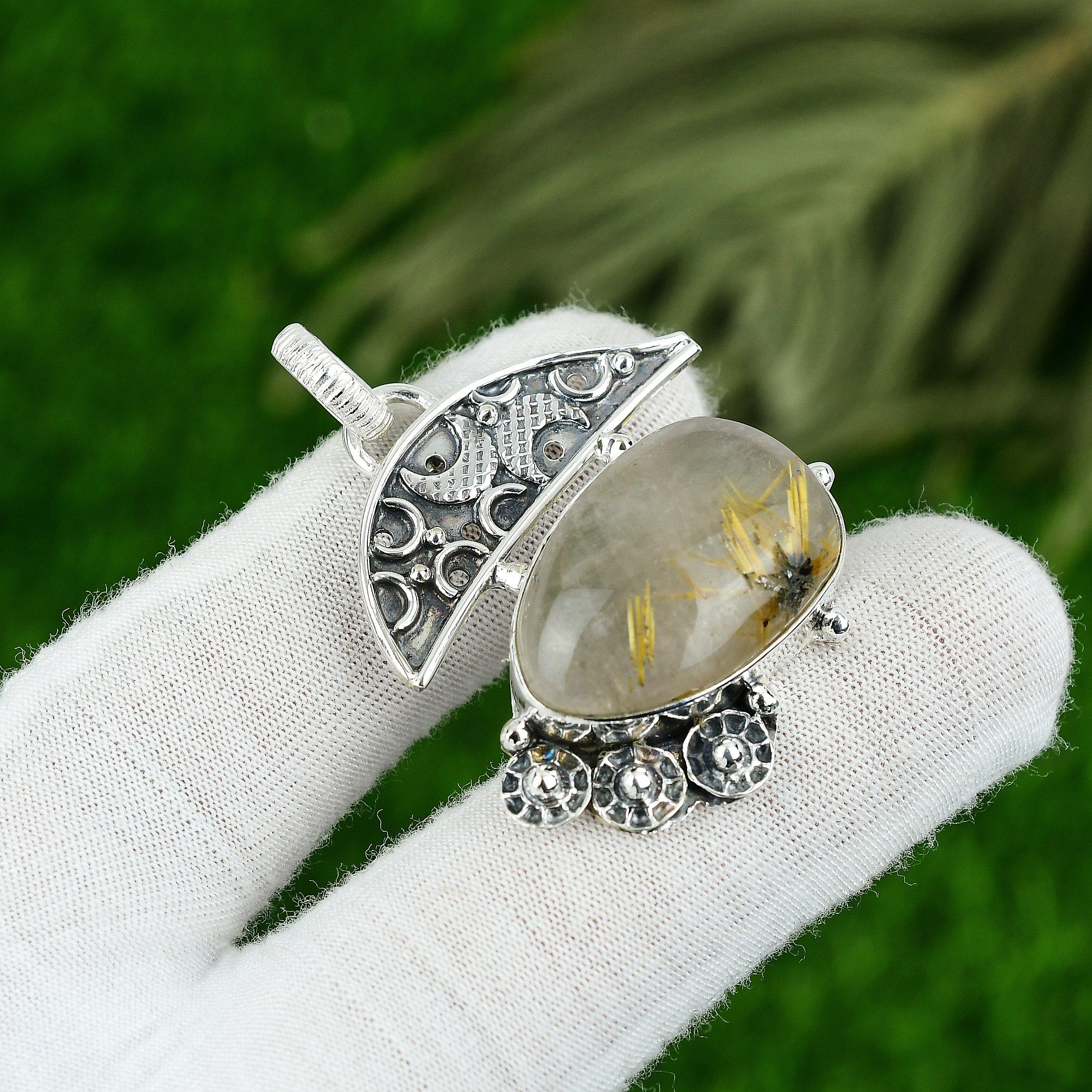 Sterling Silver Natural Golden Rutile Artisan Unique Wedding New Mother Pendant