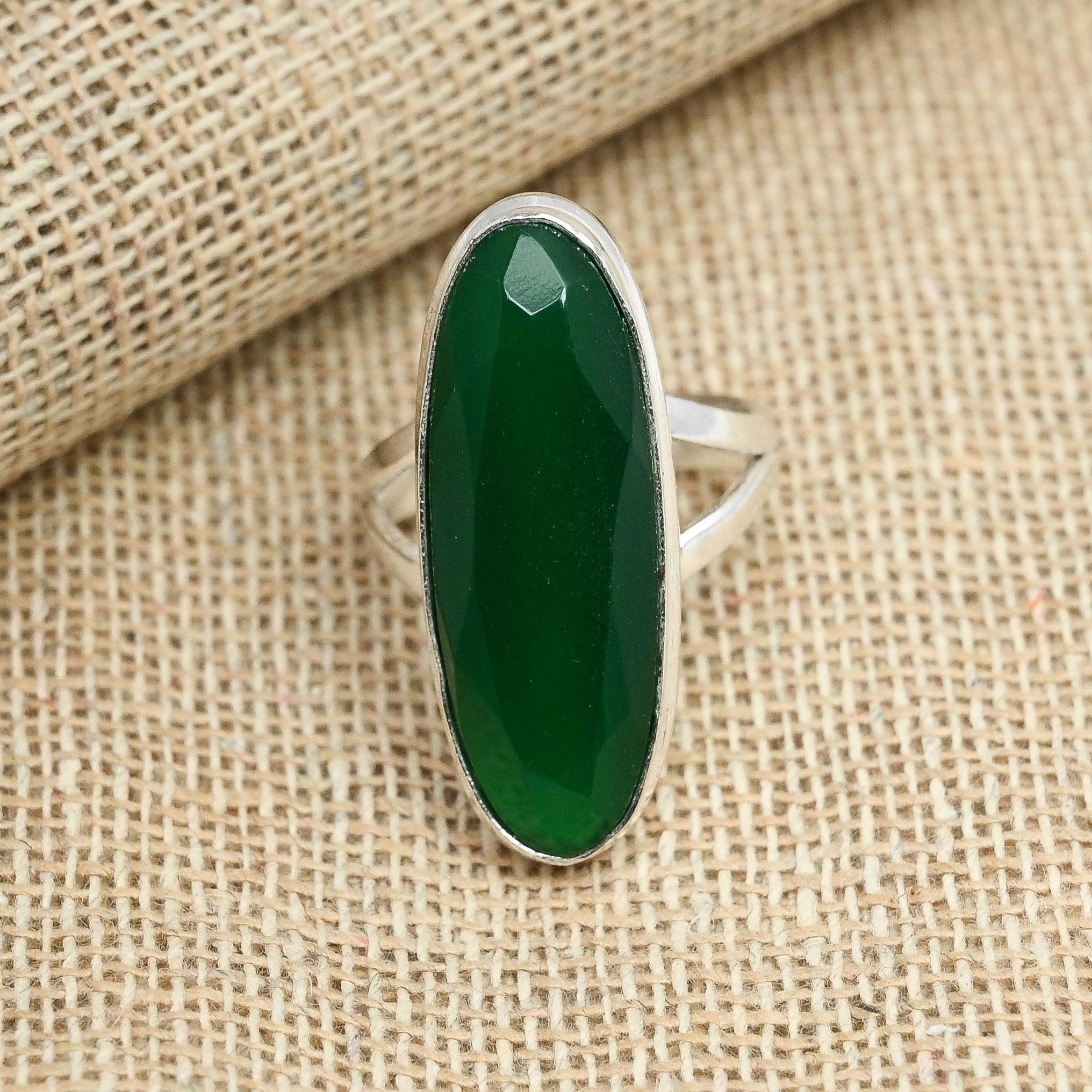 Emerald Lab-Created Gemstone Handmade Solid 925 Silver Jewelry Ring All Size