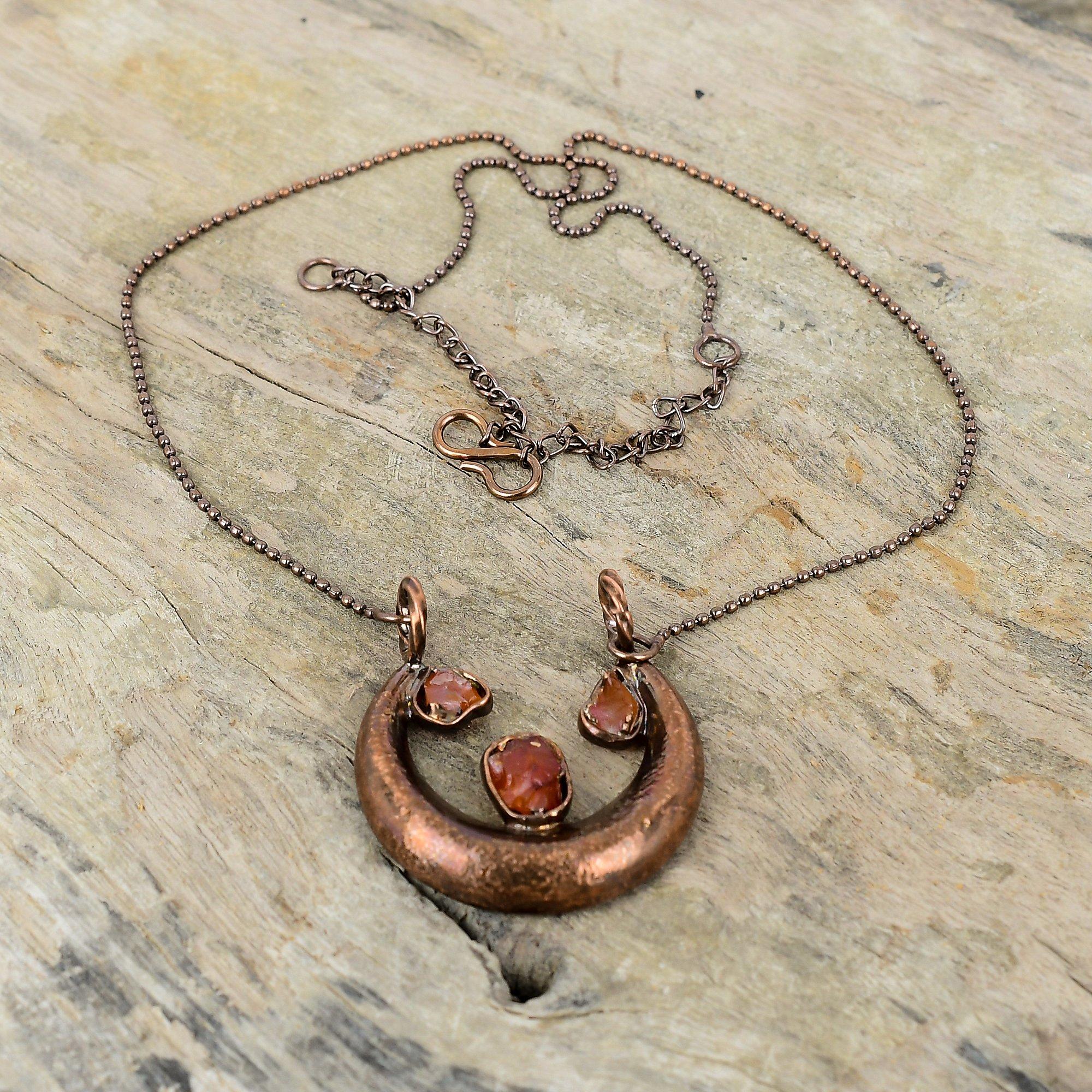 Carnelian Rough Necklace Electroformed Copper Necklace Gemstone Jewelry Adjustable Chain Necklace Handmade Necklace Electroformed Jewelry