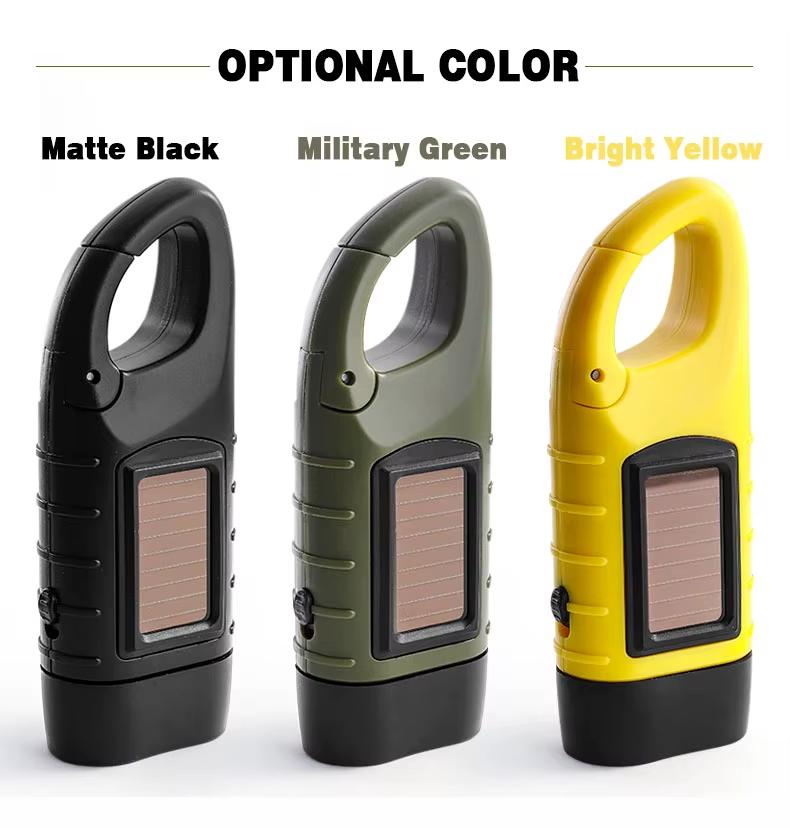 Solar Hand Crank Flashlight Rechargeable LED Emergency Light Outdoor Camping Power Supply Torch for Hiking Survival and Disaster Use