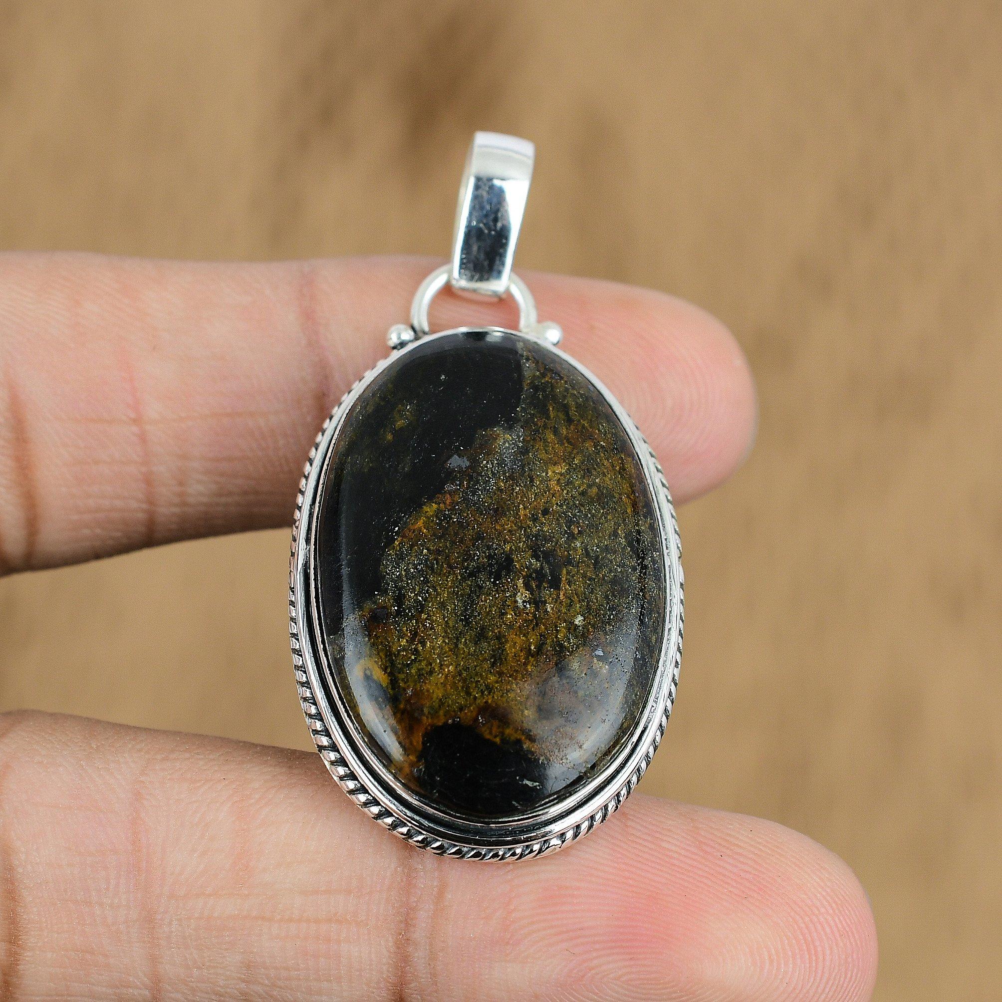 Natural Golden Pietersite Gemstone Pendant 925 Sterling Silver Indian Jewelry