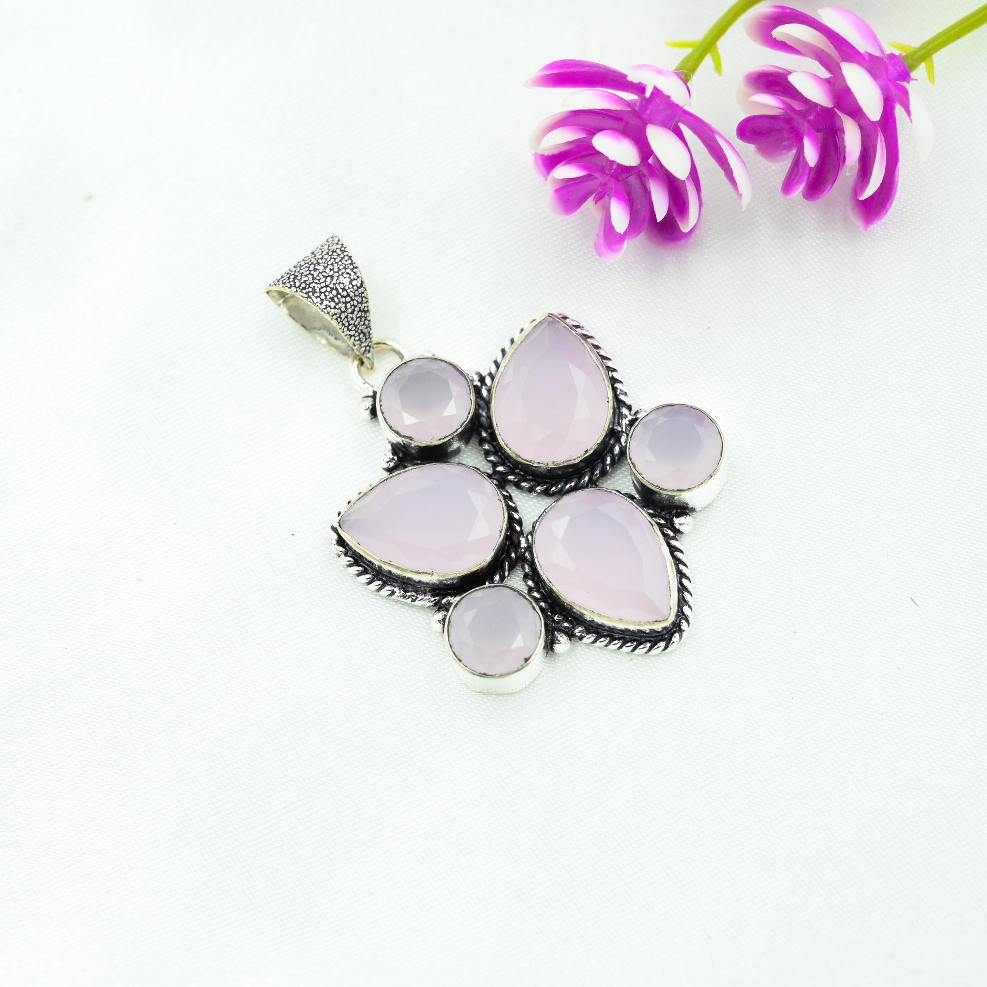 Pink Chalcedony Pendant, 925 Solid Sterling Silver Pendant Handmade Gemstone Jewelry, Gifts For Wife Brand New Pendant