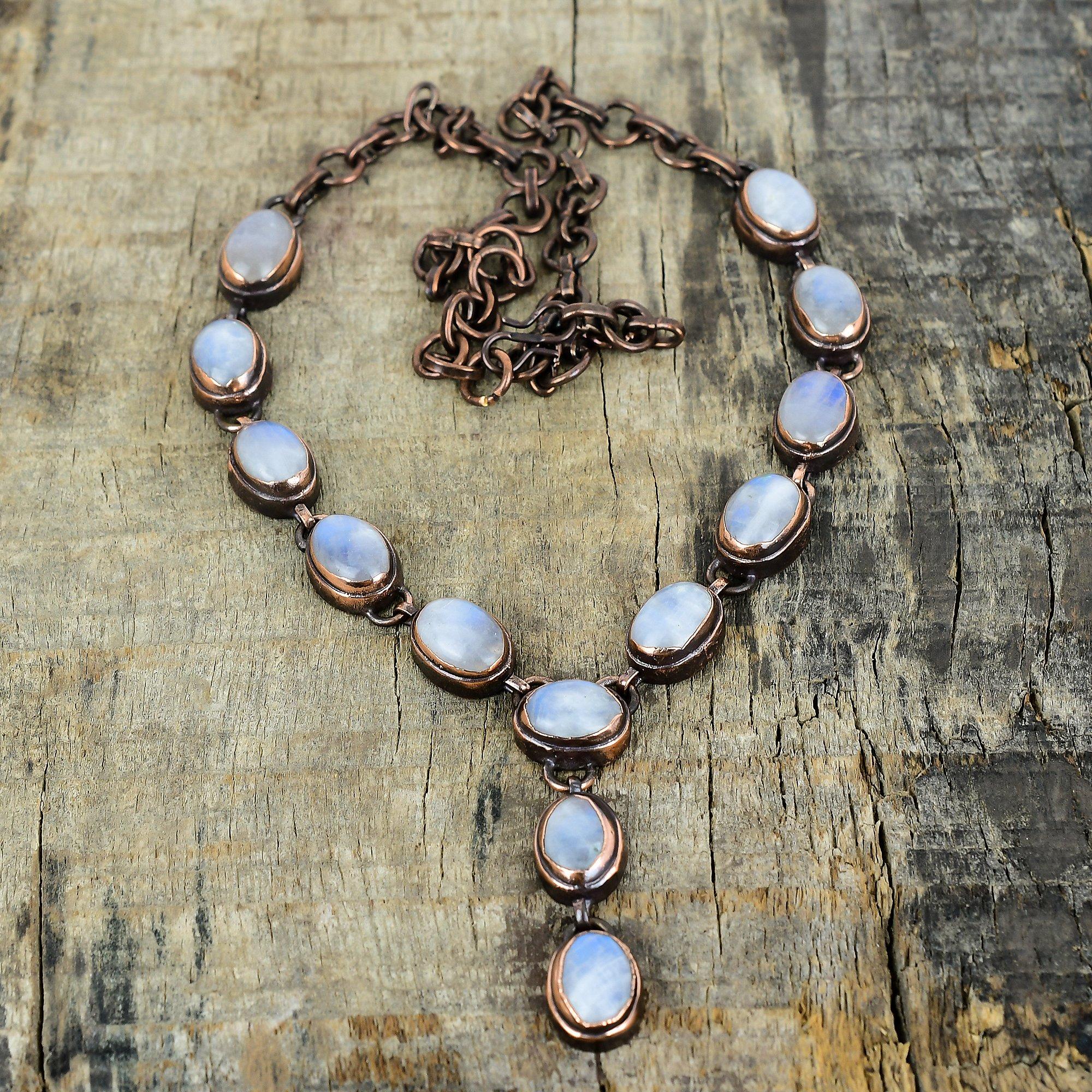 Rainbow moonstone necklace electroformed copper necklace adjustable chain necklace copper jewelry gemstone handmade necklace wedding gifts