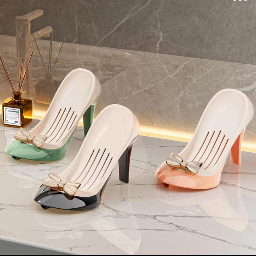 High-heel Shoe Shape Soap Box Self-Standing Suction Cup Draining Bathroom Soap Storage Laundry Rack Soap Box