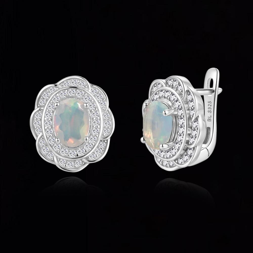 Light Luxury 925 Sterling Silver Clasp Earrings Natural Opal October Birthstone Fine Jewelry for Women's Banquet Festival Wear