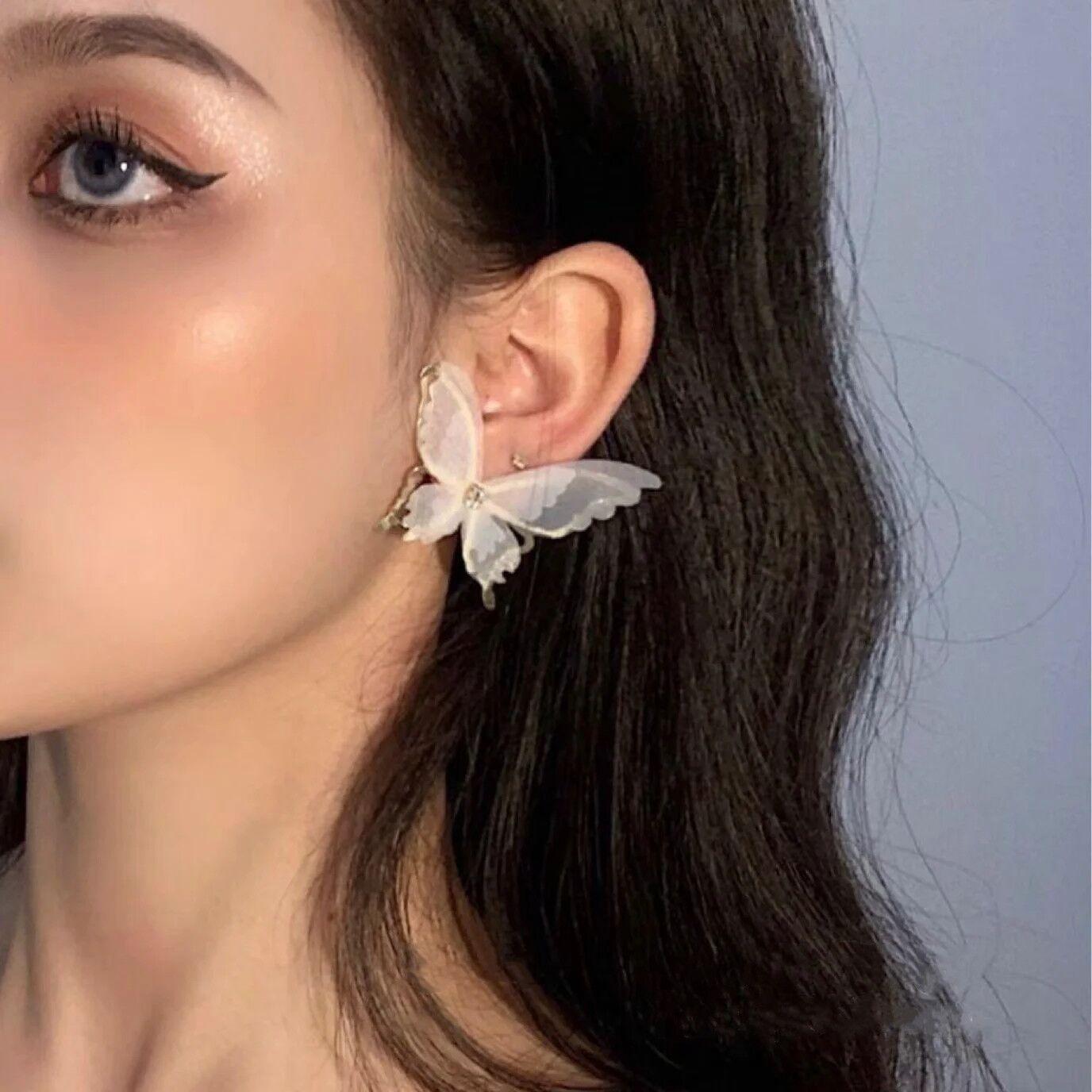 Exaggerated Black White Hollow Mesh Butterfly Stud Earrings for Women Party Jewelry Gift Party Bridal Trendy Earrings Sweet