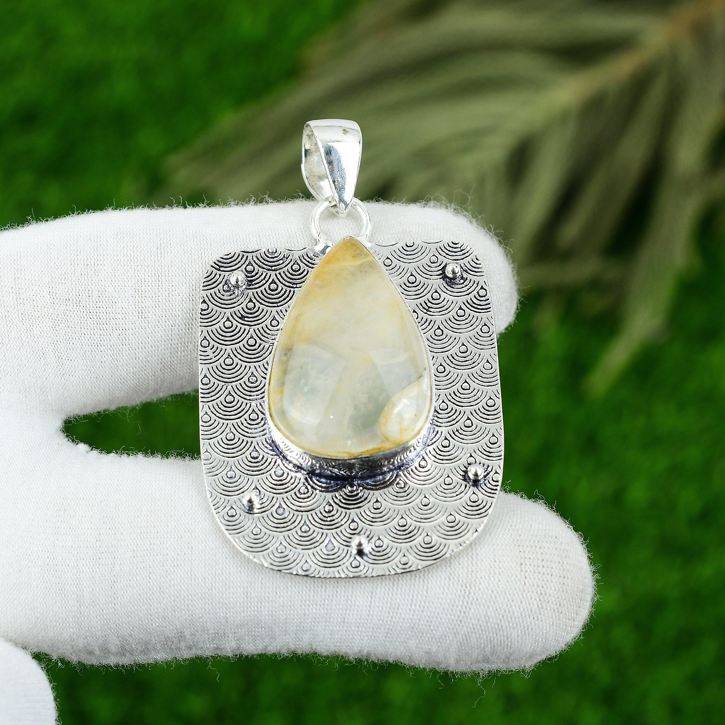 Natural Golden Rutile Gemstone Jewelry 925 Sterling Silver Pendant For Girls